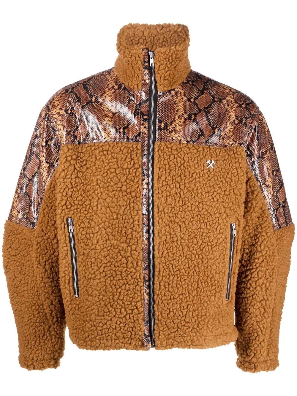 snakeskin-print teddy jacket - 1