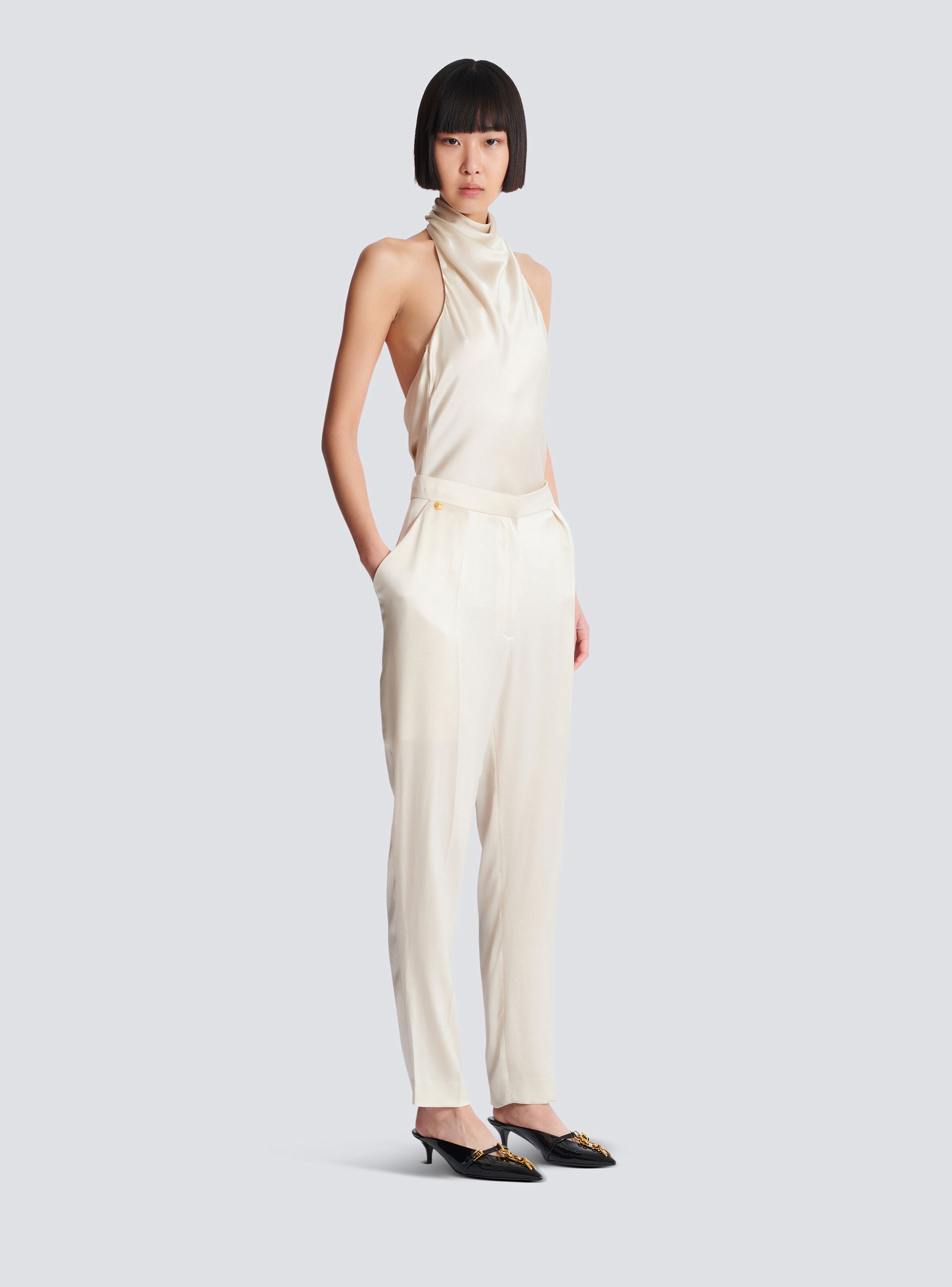 High-waisted silk trousers - 3