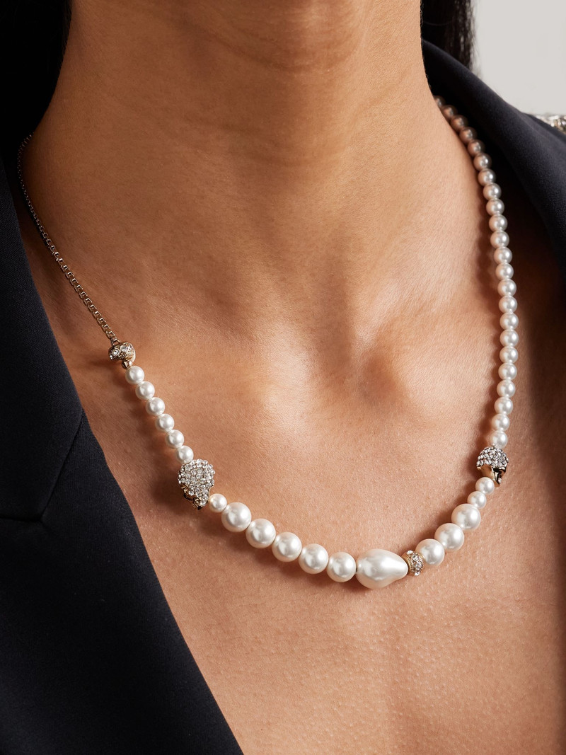 Alexander McQueen Gold-tone, crystal and faux pearl necklace White outlook