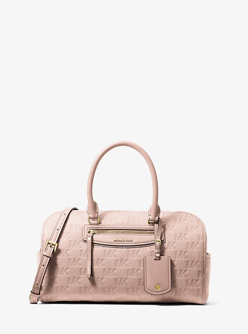 Jet Set Travel Medium Logo Embossed Leather Duffel Crossbody Bag - 1