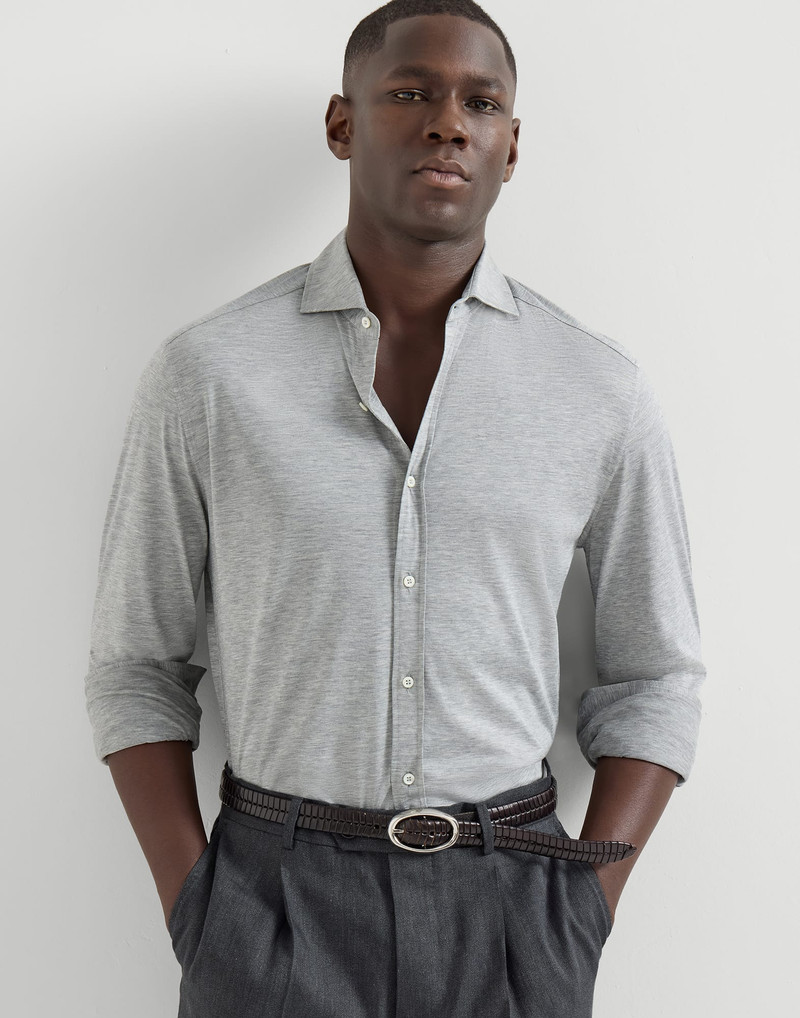 Silk and cotton jersey shirt with spread collar 1