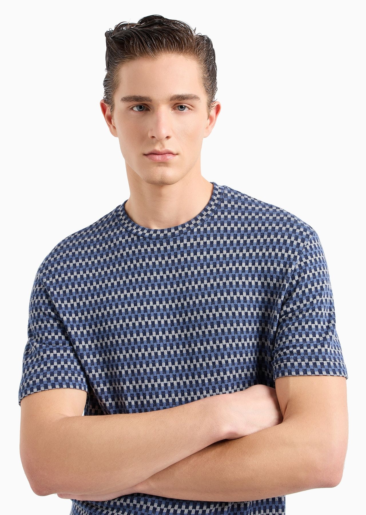 Stretch viscose jacquard jersey crew-neck T-shirt - 8