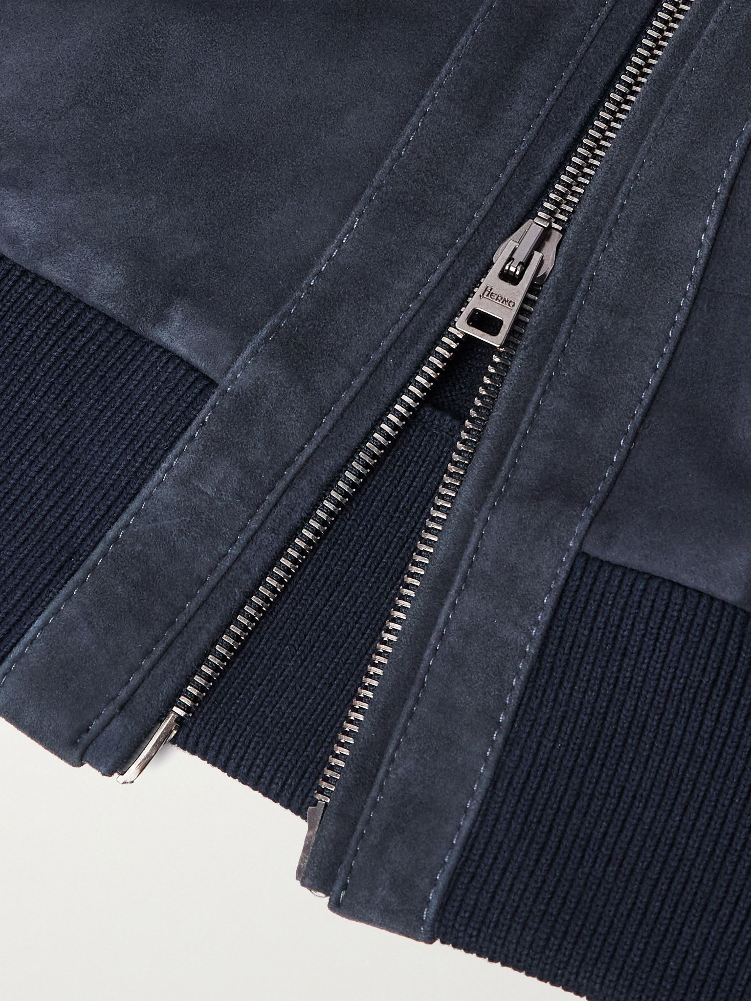 Suede-Panelled Cotton Jacket Navy - 5
