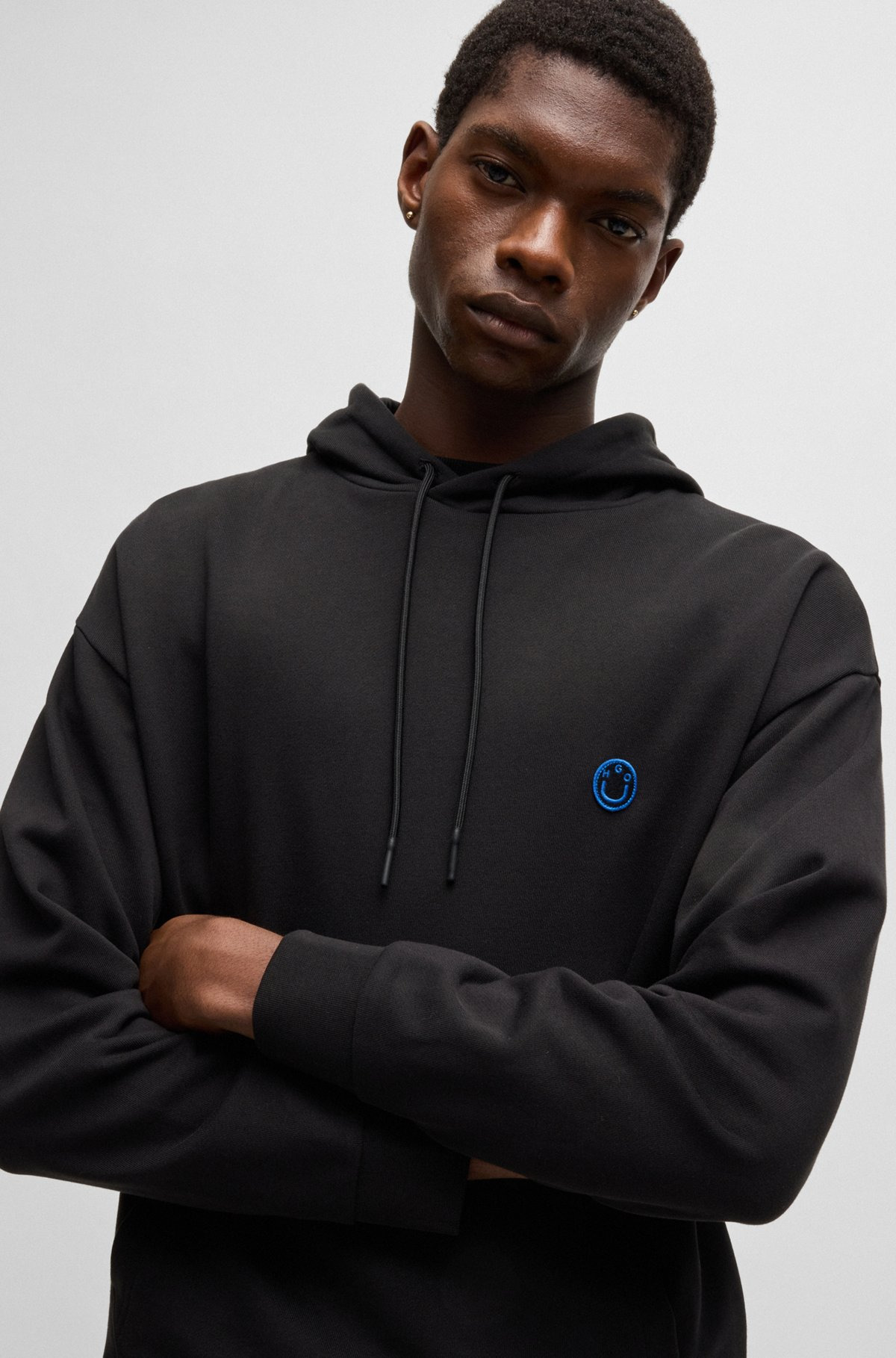 COTTON-TERRY HOODIE WITH HAPPY HUGO LOGO - 3