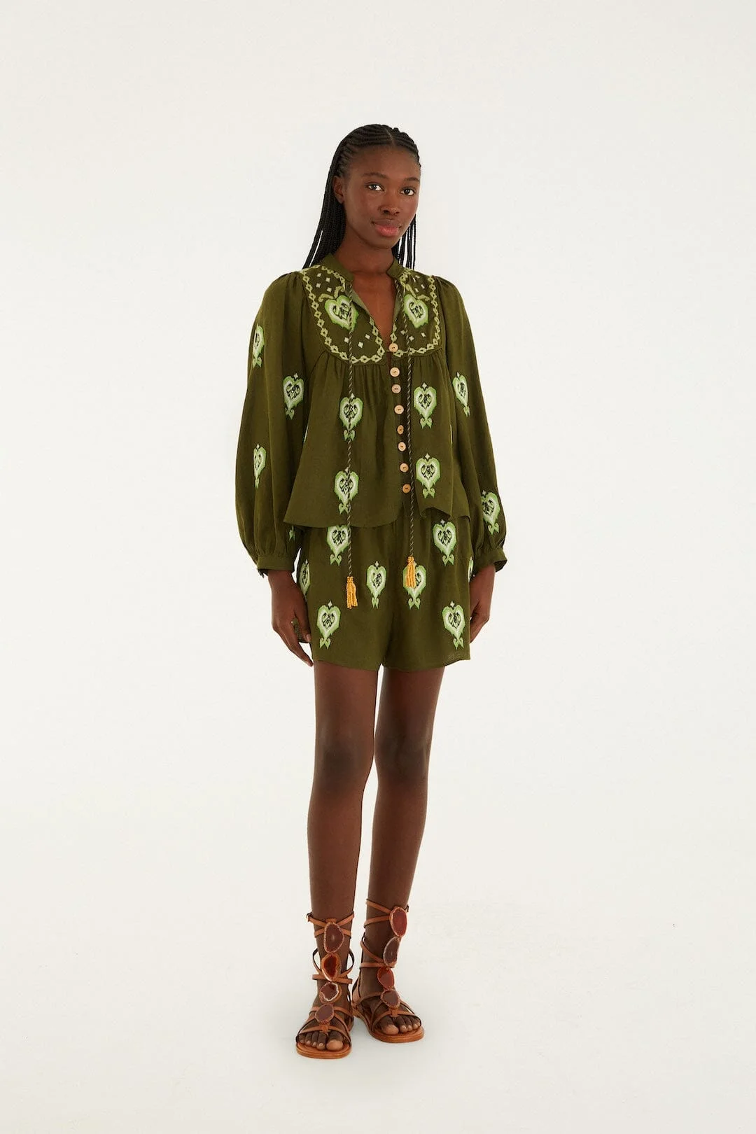 Green Heart Tapestry Embroidered Lenzing™ Ecovero™ Euroflax™ Shorts - 1