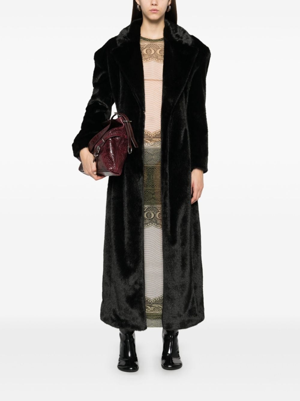 scarf-detail faux-fur coat - 2