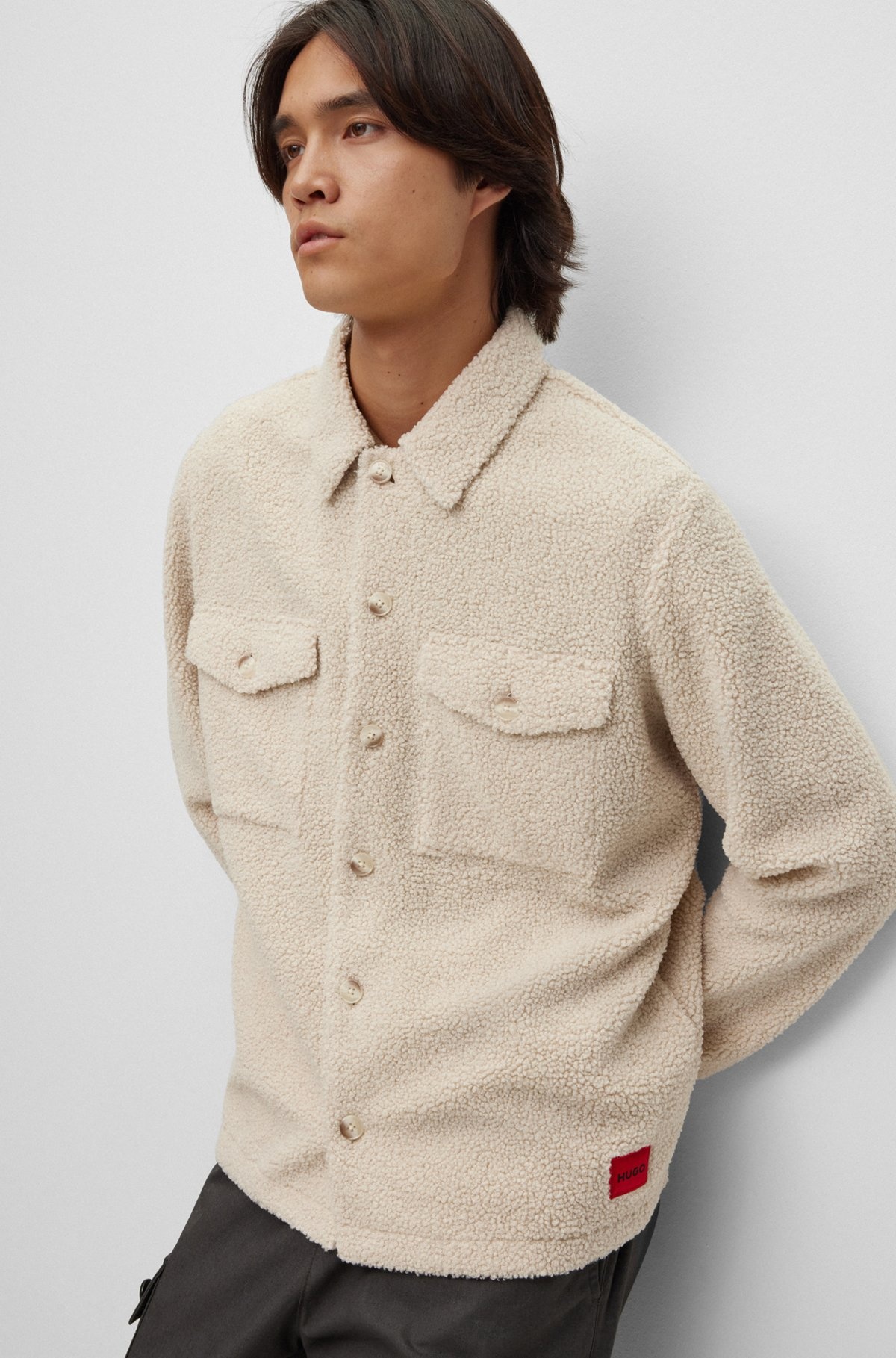 OVERSIZE-FIT OVERSHIRT IN FAUX TEDDY WITH LOGO LABEL - 6