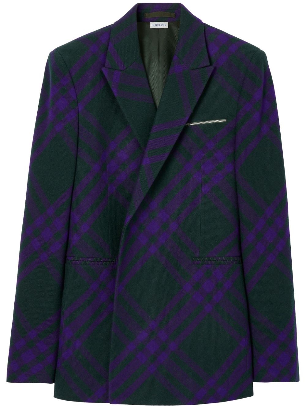 double-breasted plaid wool blazer - 1