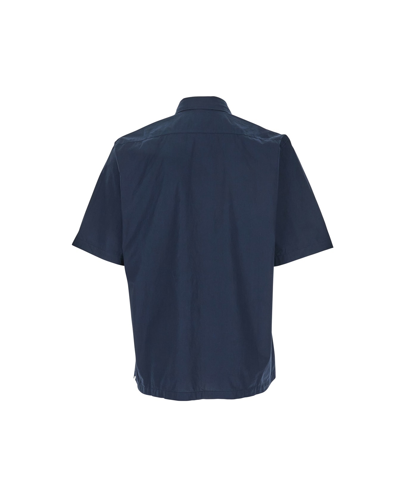 Blue Shirt With Classic Collar And Logo Lettering Embroidery On The Front In Cotton Man - 2