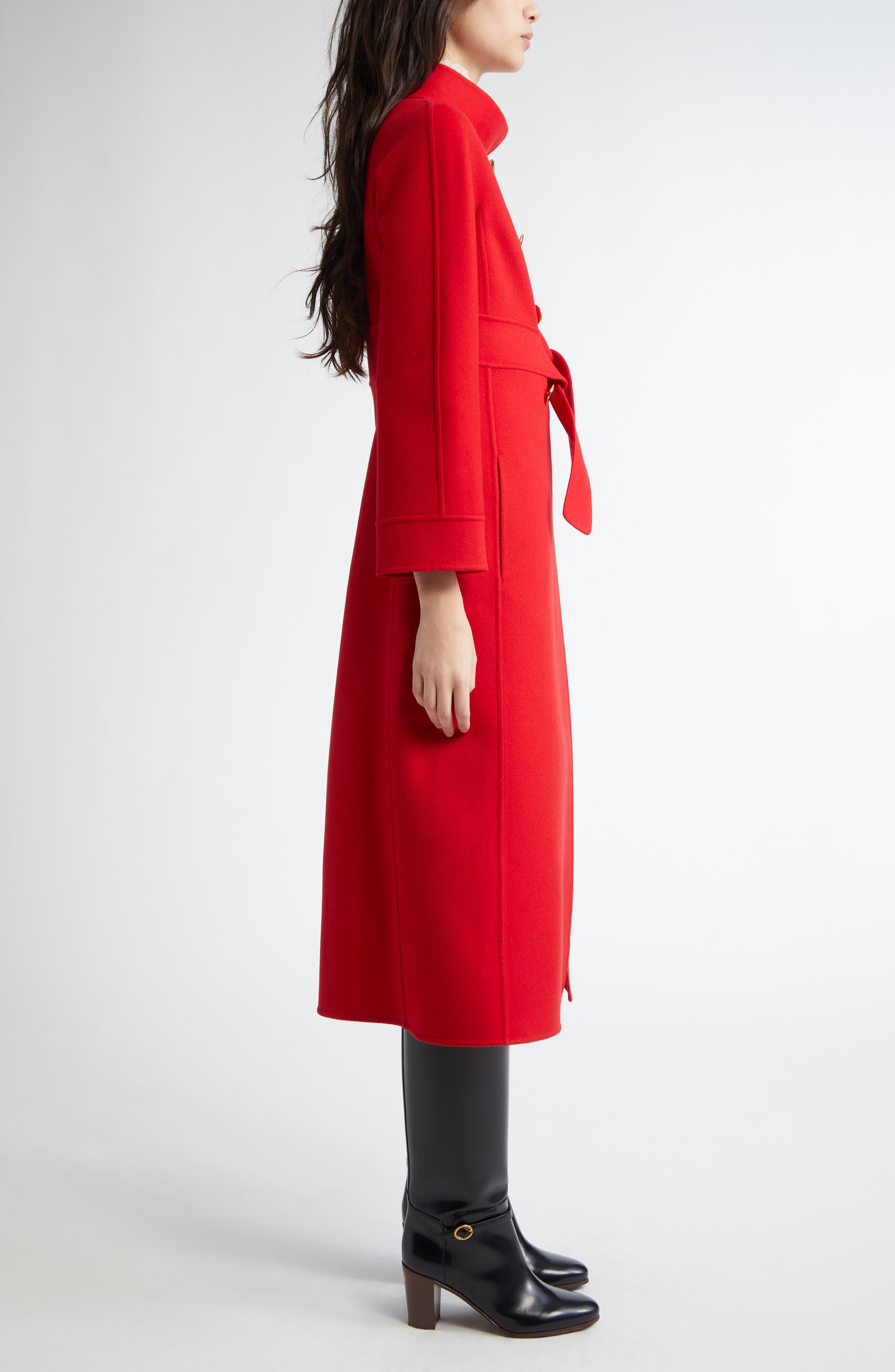 Valentino Garavani Double Breasted Wool & Cashmere Belted Coat in Dark Red at Nordstrom - 3