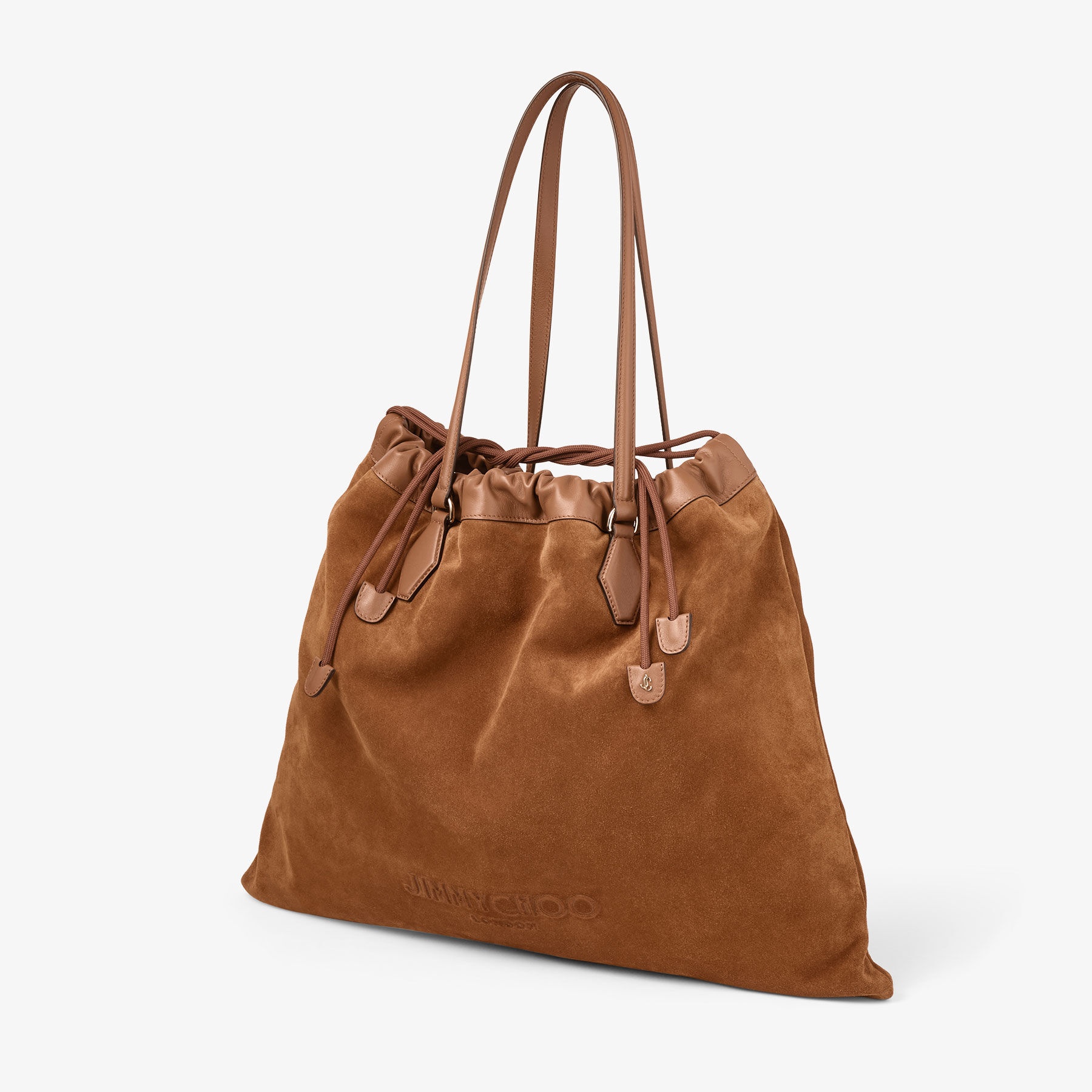 Drawstring Tote L
Tan Suede and Smooth Calf Leather Tote with Jimmy Choo Logo - 2
