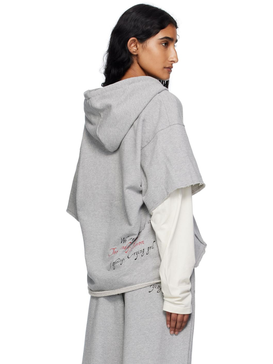 Gray Raw Edge Zip-Up Hoodie - 3