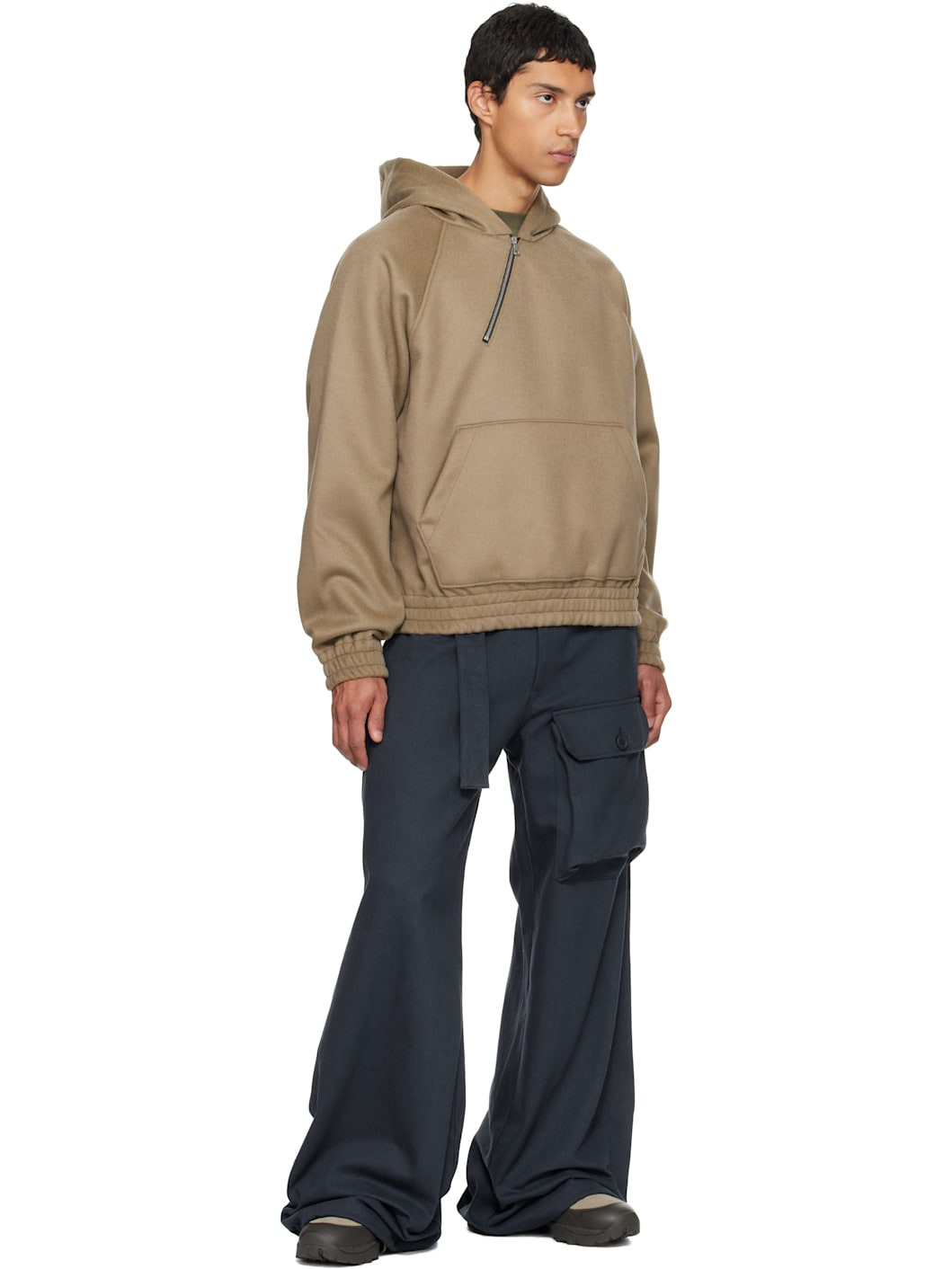Gray Merino Wool Quarter Zip Hoodie - 4