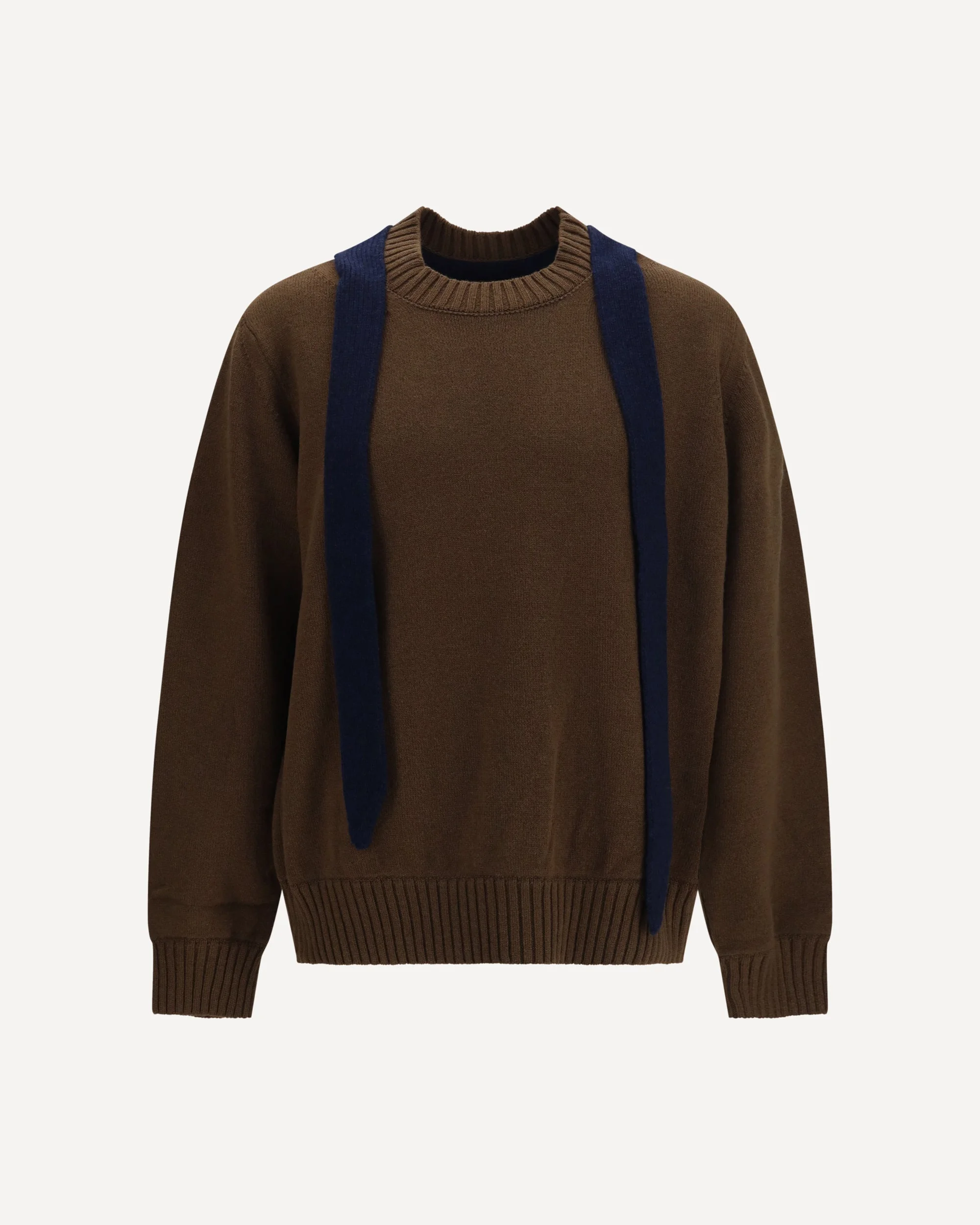 Wool knit Cardigan with integrated scarf - 1