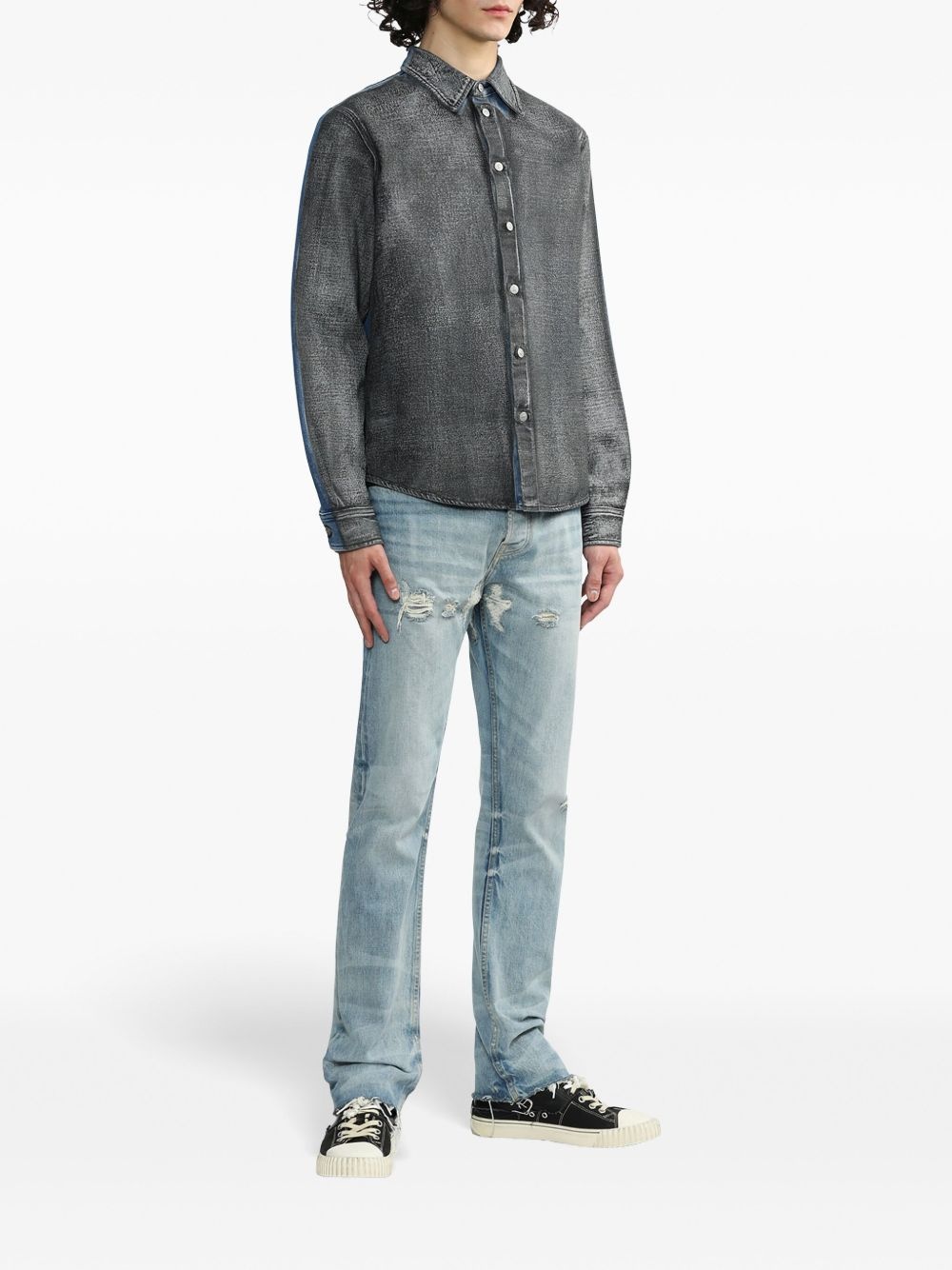 distressed panelled denim shirt - 3