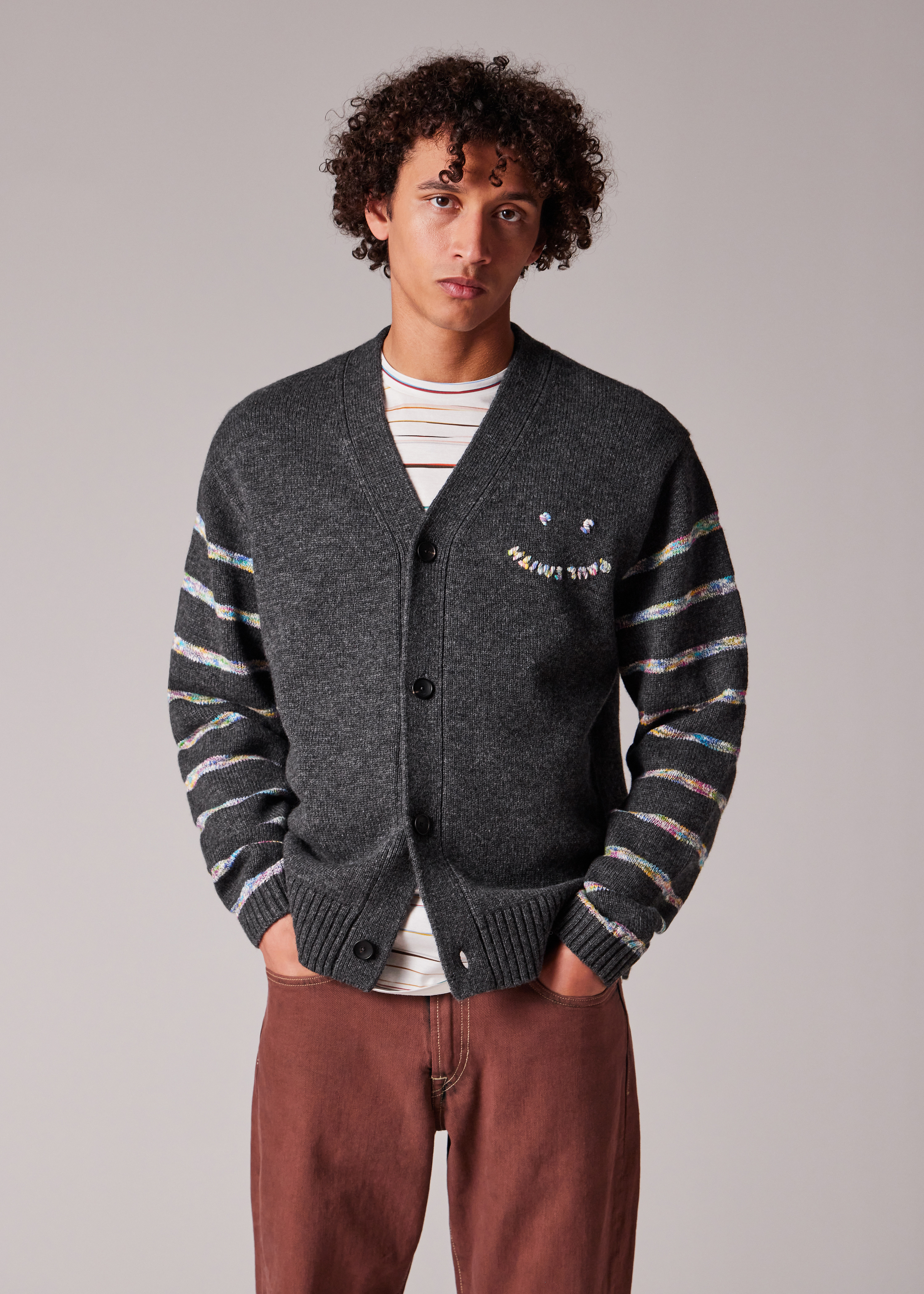 Charcoal 'Happy' Multi-Marl Stripe Cardigan - 3