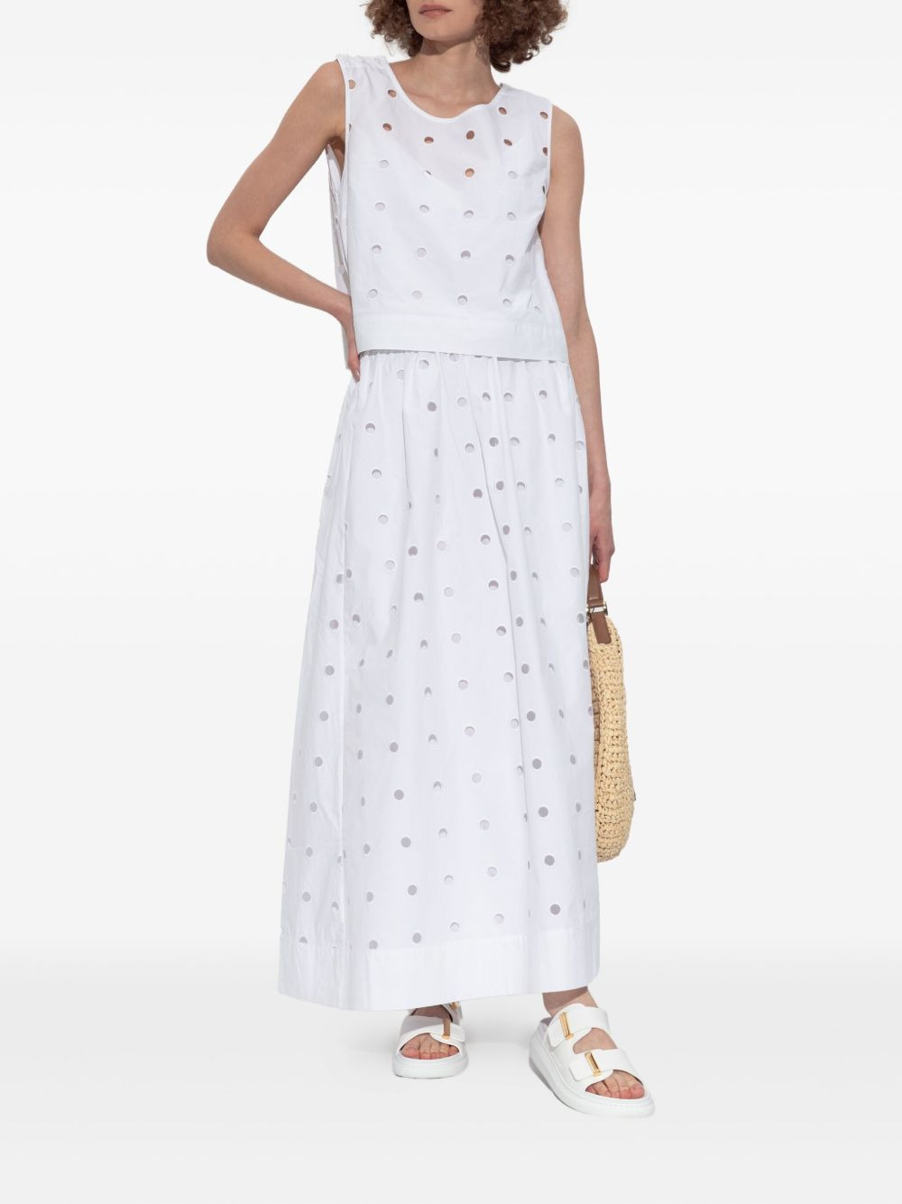 open-cut dots midi A-line skirt - 2