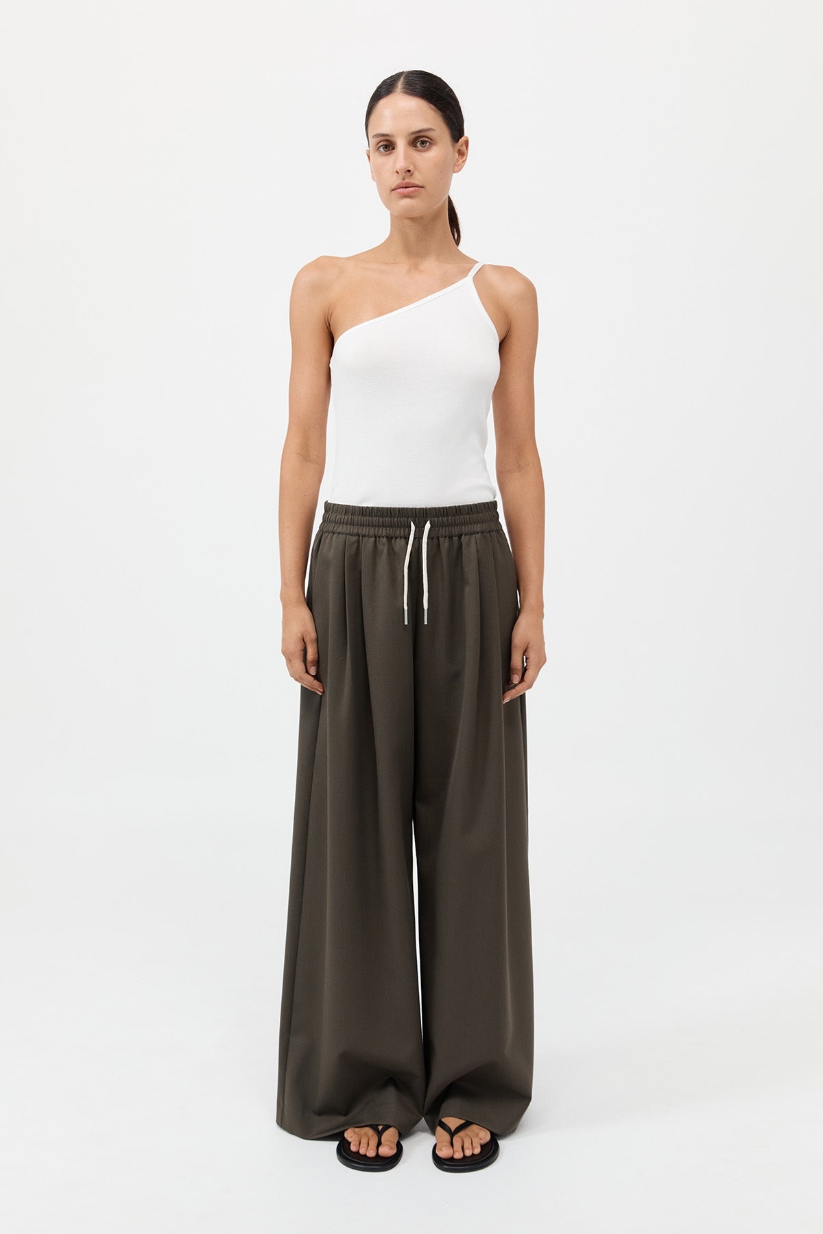 Wool Drawstring Pants - Tapenade - 2