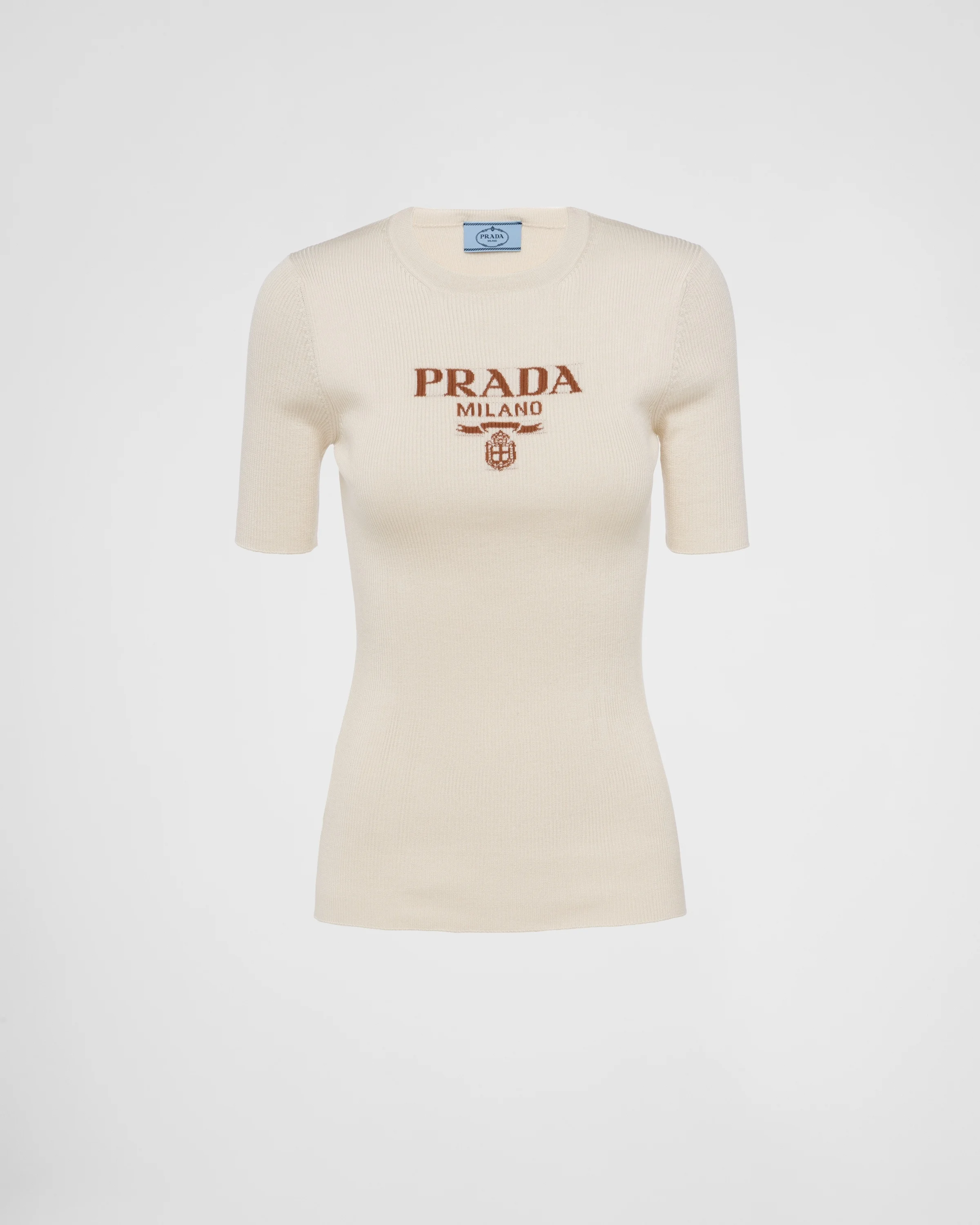 Silk crew-neck sweater with logo - 1