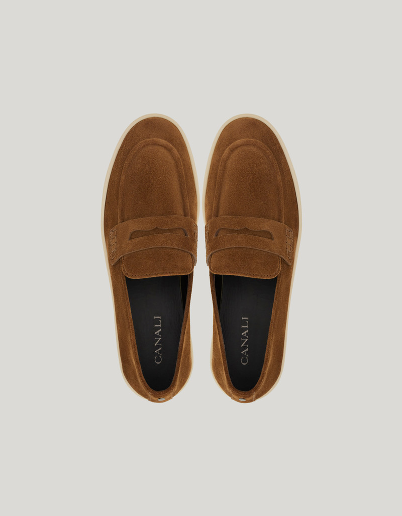 BURNT BROWN SUEDE PENNY LOAFERS WITH GUNMETAL RIVET 4