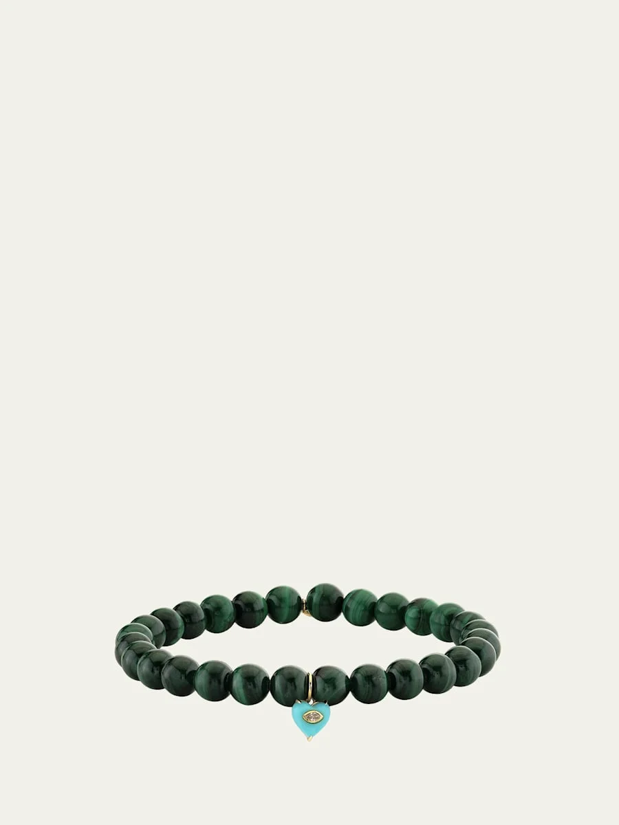 14K Diamond Marquise Turquoise Heart on Malachite Bracelet - 1