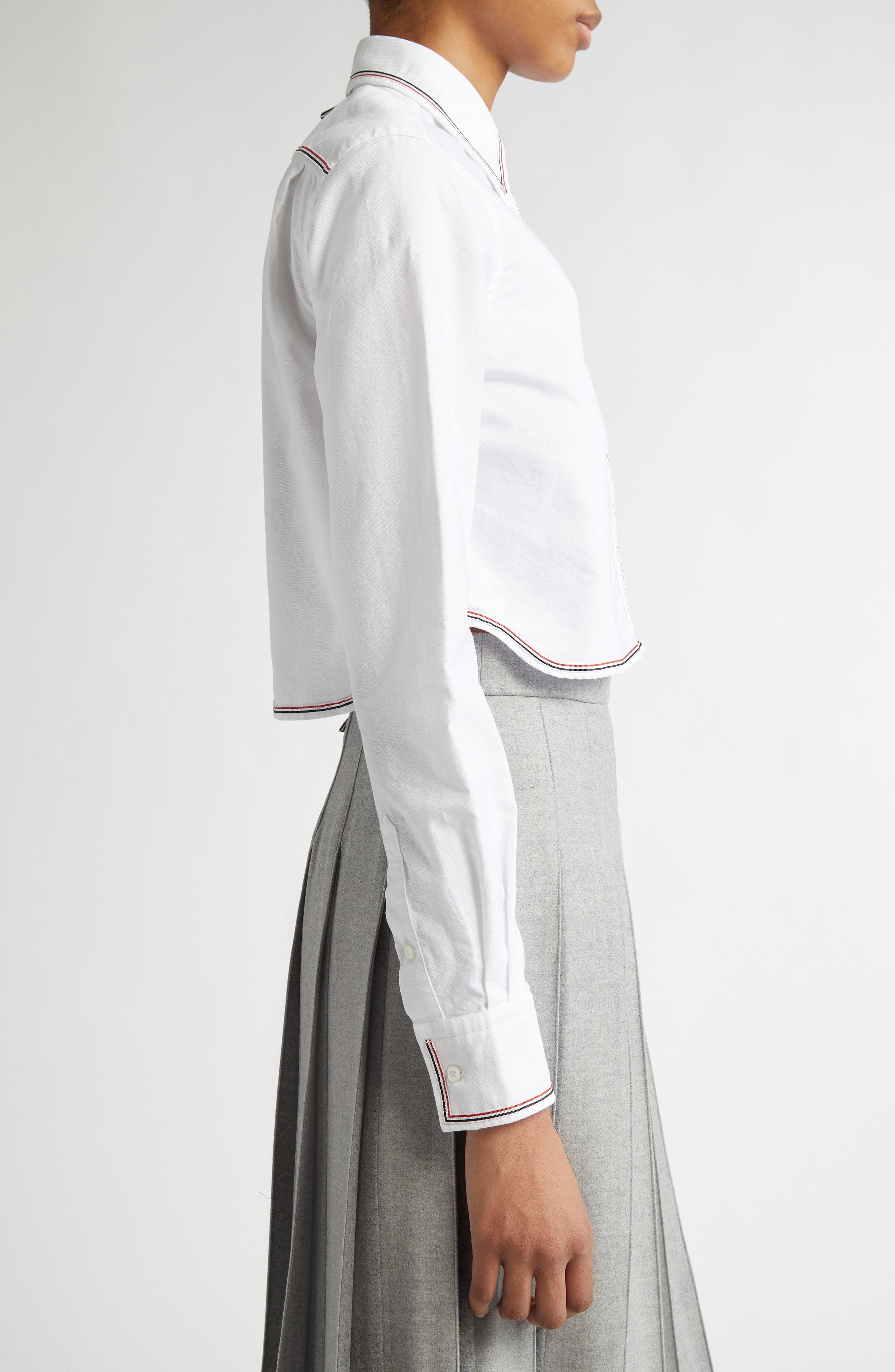 Thom Browne Crop Cotton Poplin Button-Up Shirt in White at Nordstrom - 4