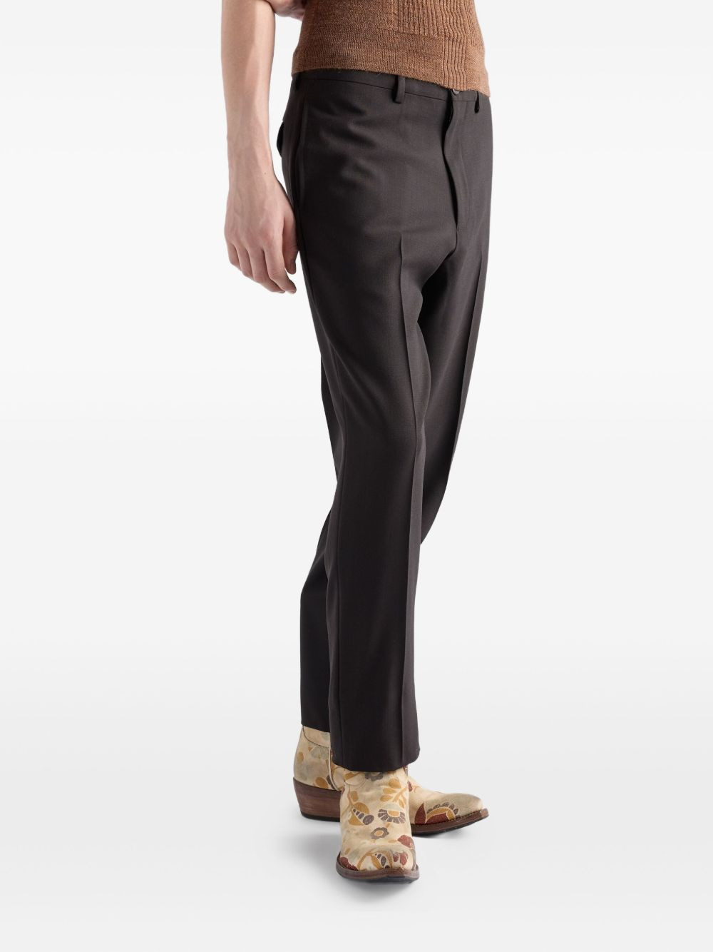 button-fastening wool trousers - 4