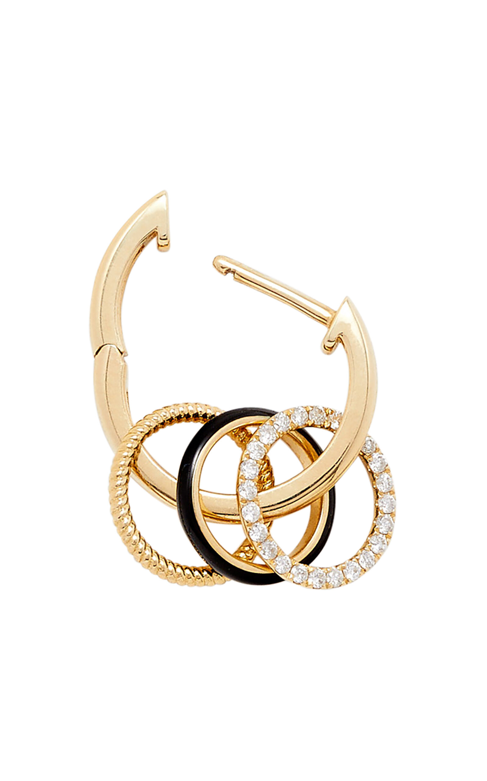9k Yellow Gold Double Creole Bouy Single Earring black - 4