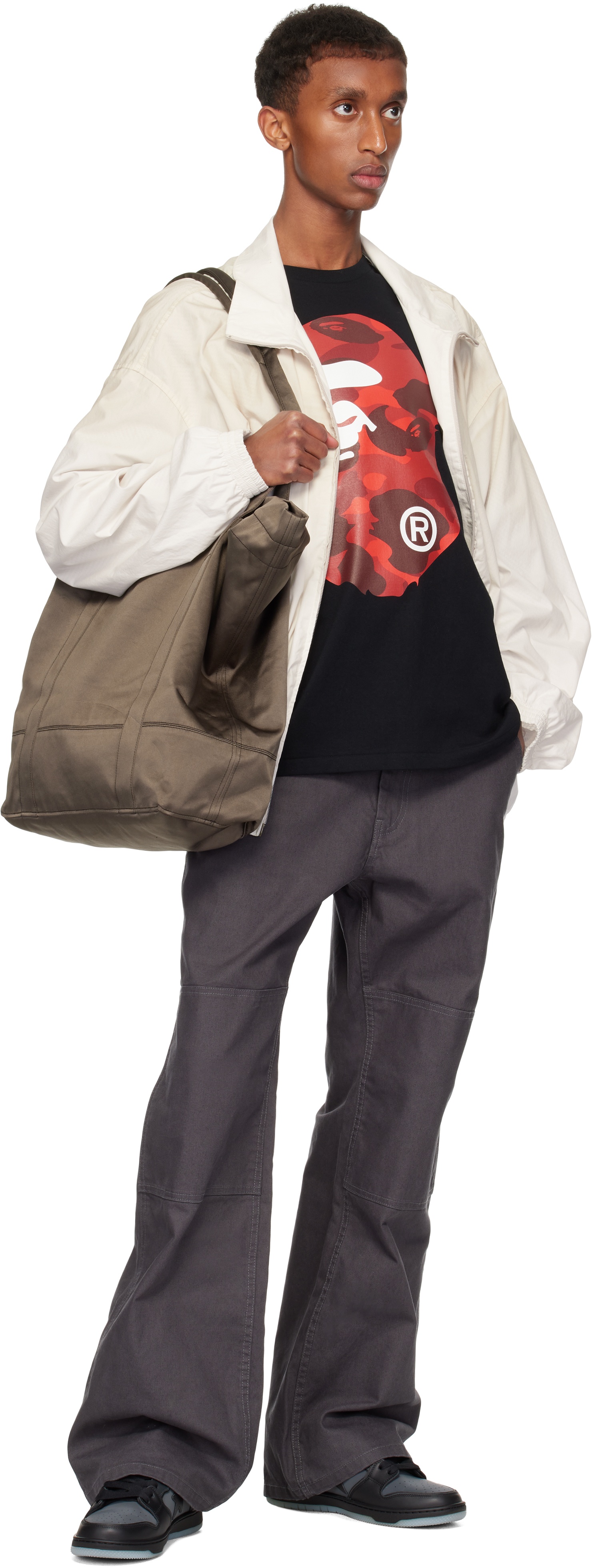Black & Red Color Camo Big Ape Head T-shirt - 4