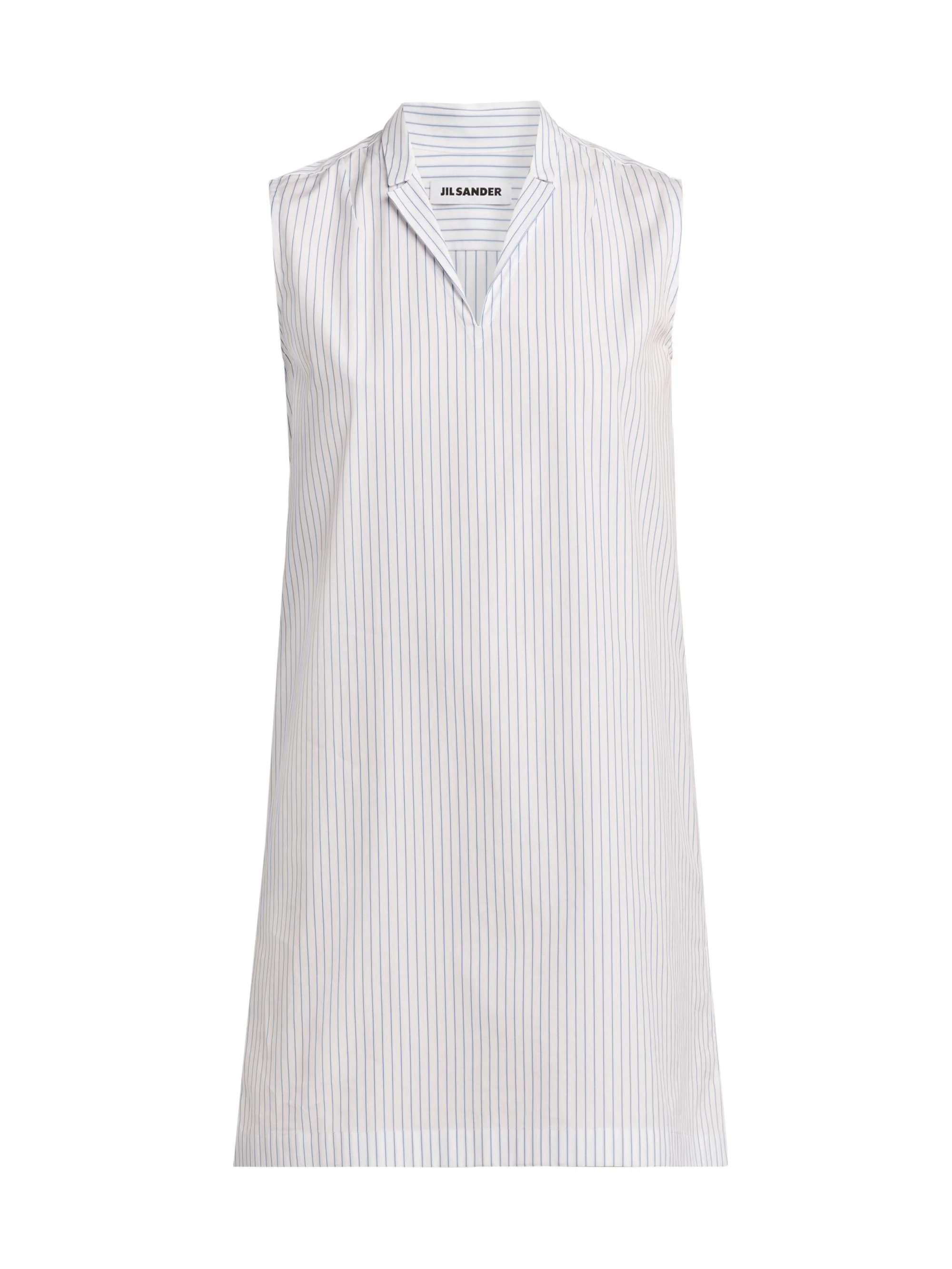 Women's Pinstriped Cotton Poplin Minidress - Artic Sea - 1