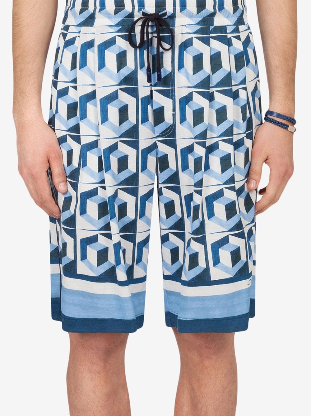 geometric print drawstring shorts - 5