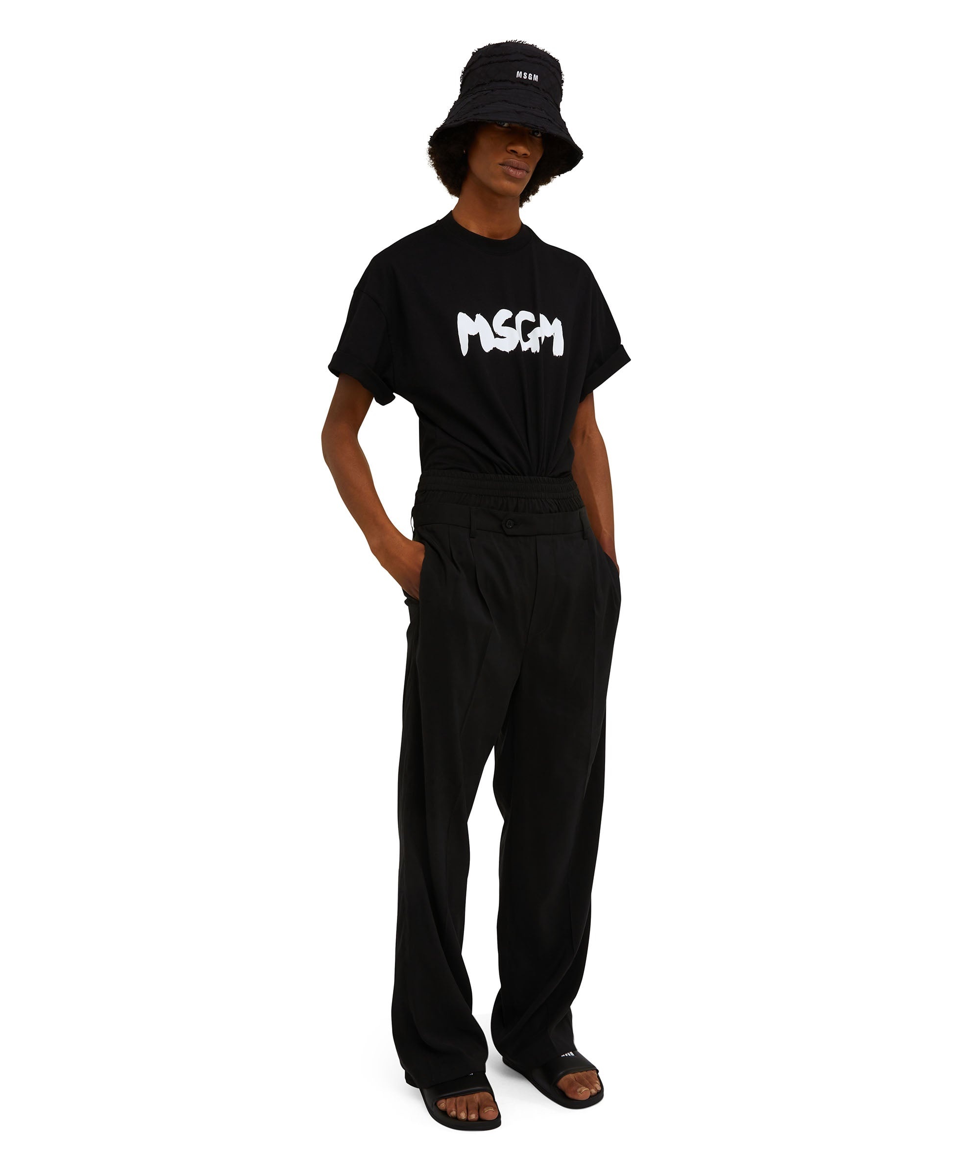 Cotton crewneck t-shirt with new brushed MSGM logo - 5