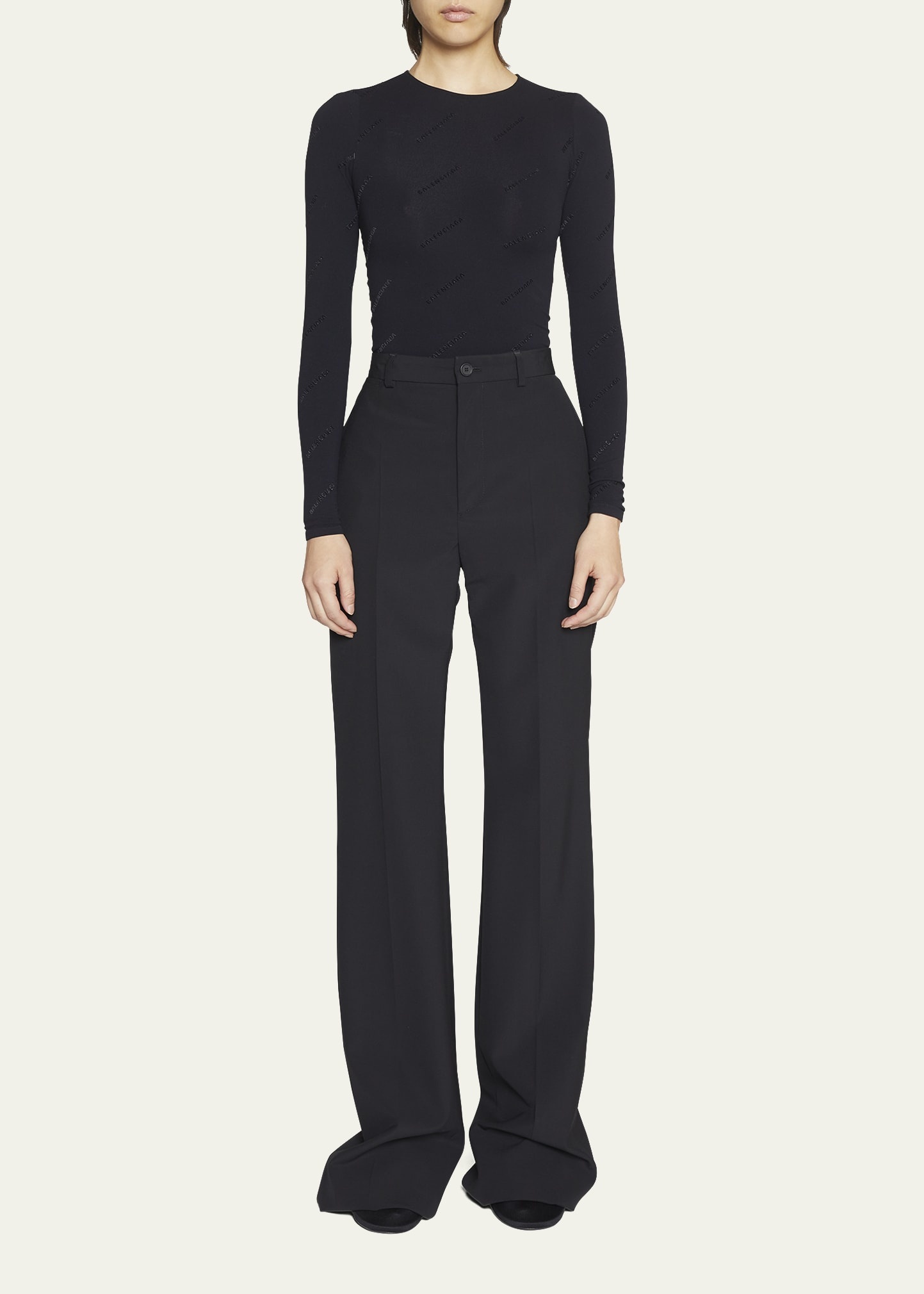 Straight-Leg Trouser Pants w/ Floor-Length Hem - 2
