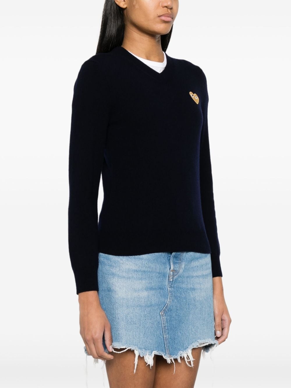 heart-patch V-neck wool jumper - 3