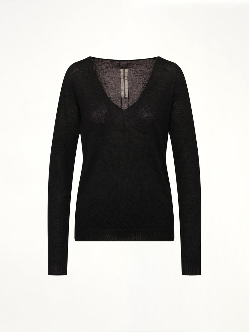 Rick Owens Cashmere V-Neck Pull in Black outlook