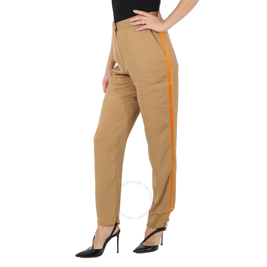 Burberry Satin Stripe Crepe Tailored Trousers In Driftwood - 4