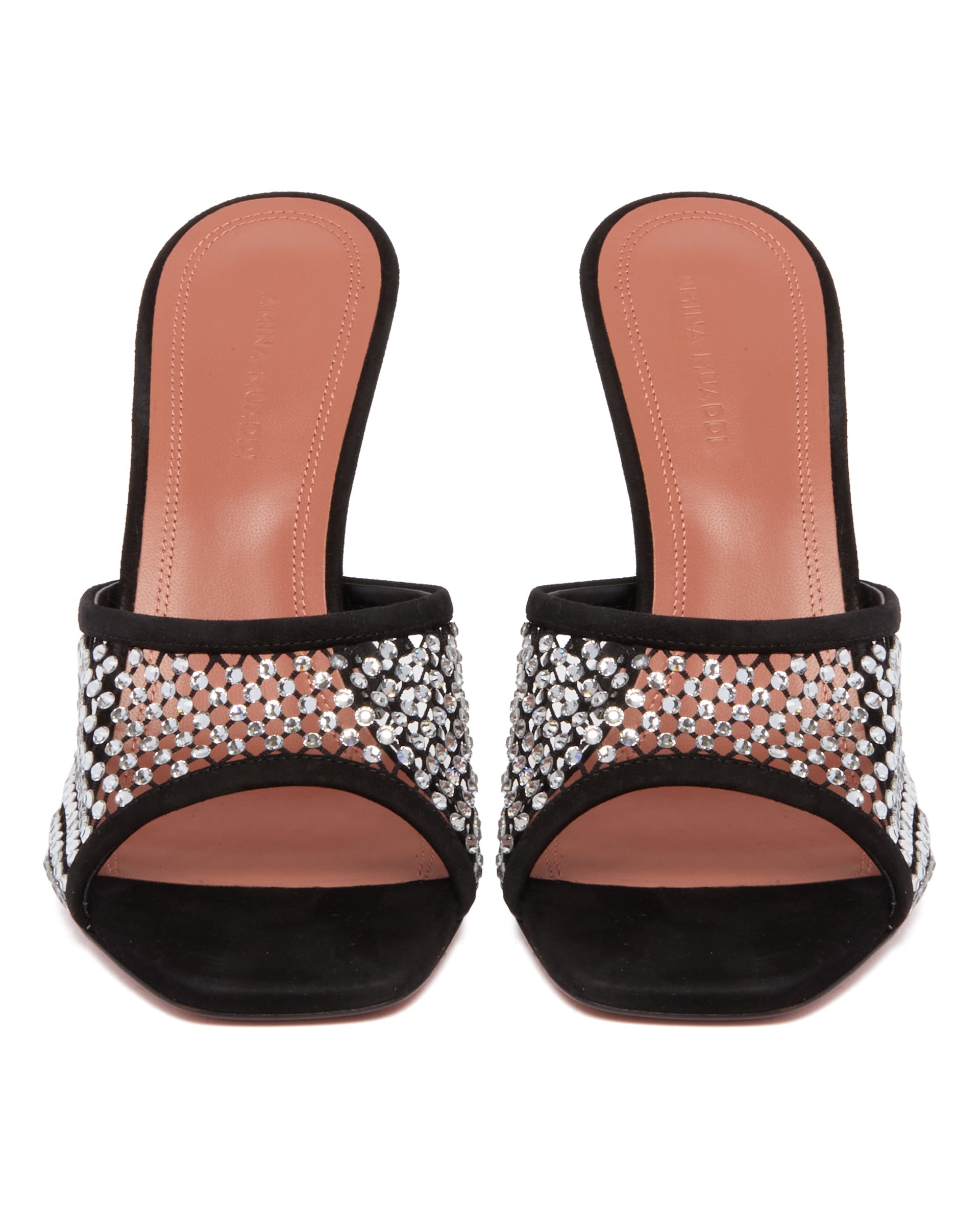 Black Lupita Net Mules with Crystals - 4
