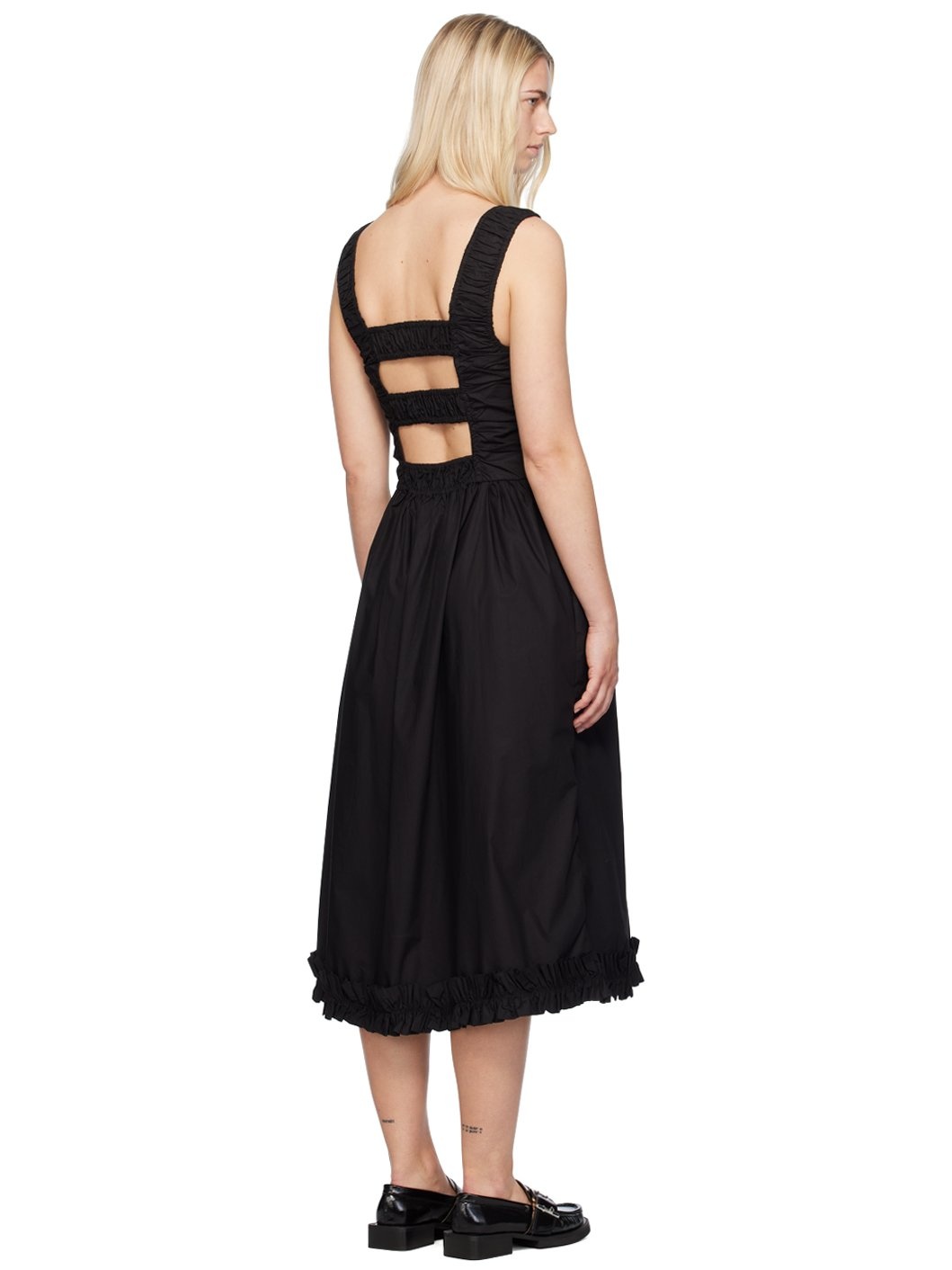 Black Shirred Midi Dress - 3