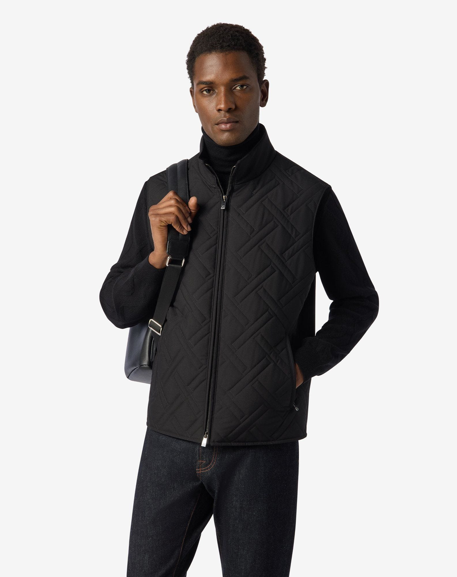 Black padded vest in technical fabric - 2