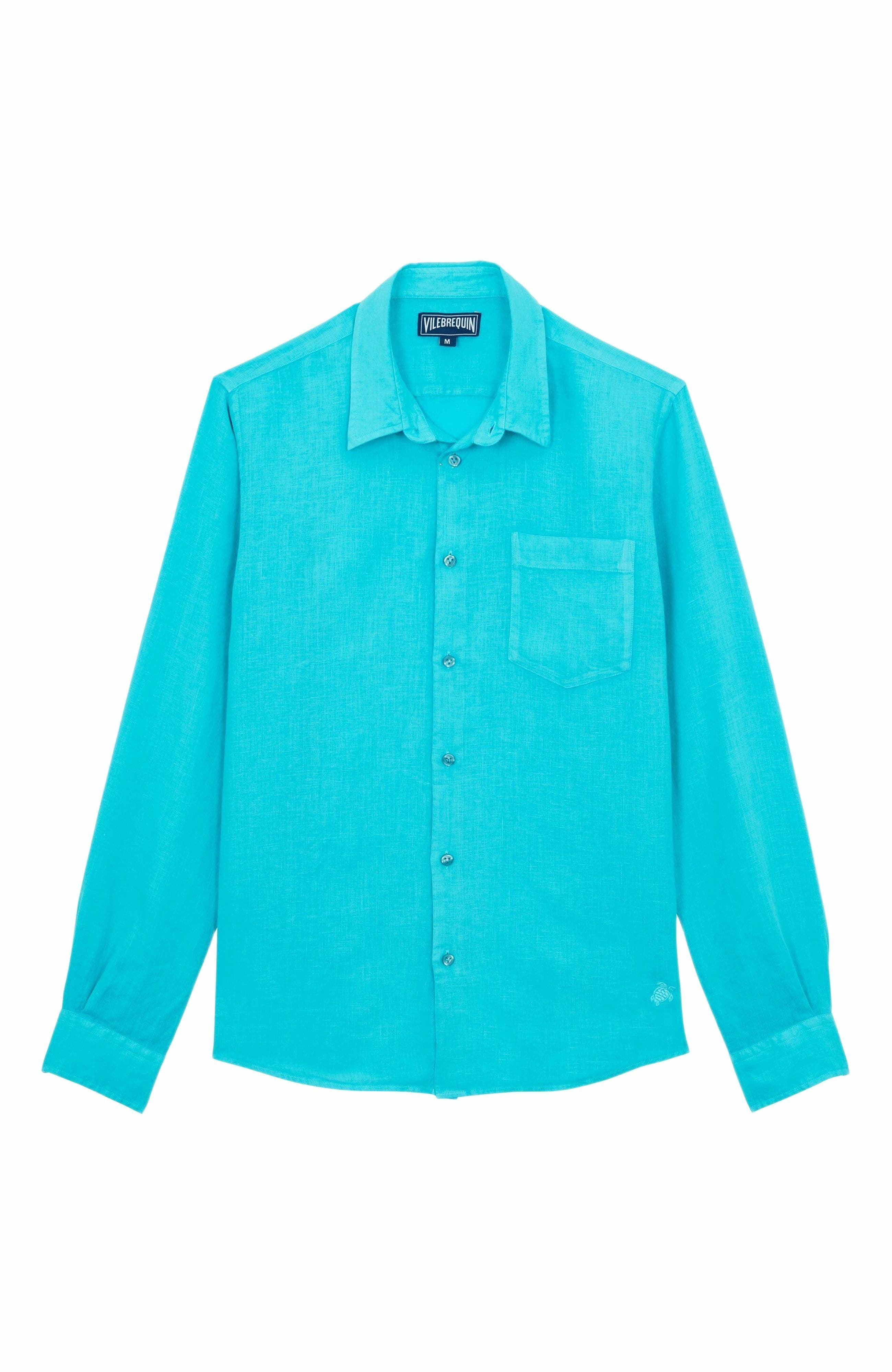 Vilebrequin Men's Solid Linen Shirt in Vert Disco at Nordstrom - 2