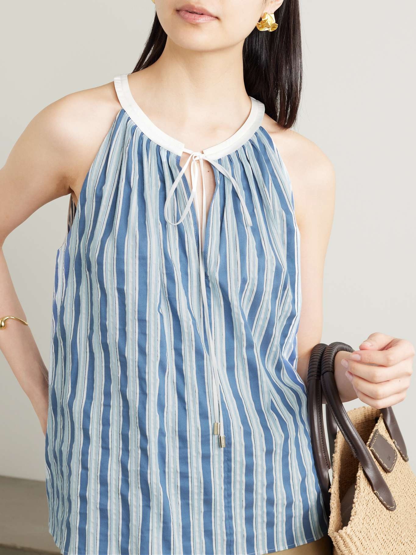 Cropped striped cotton and silk-blend poplin top - 3