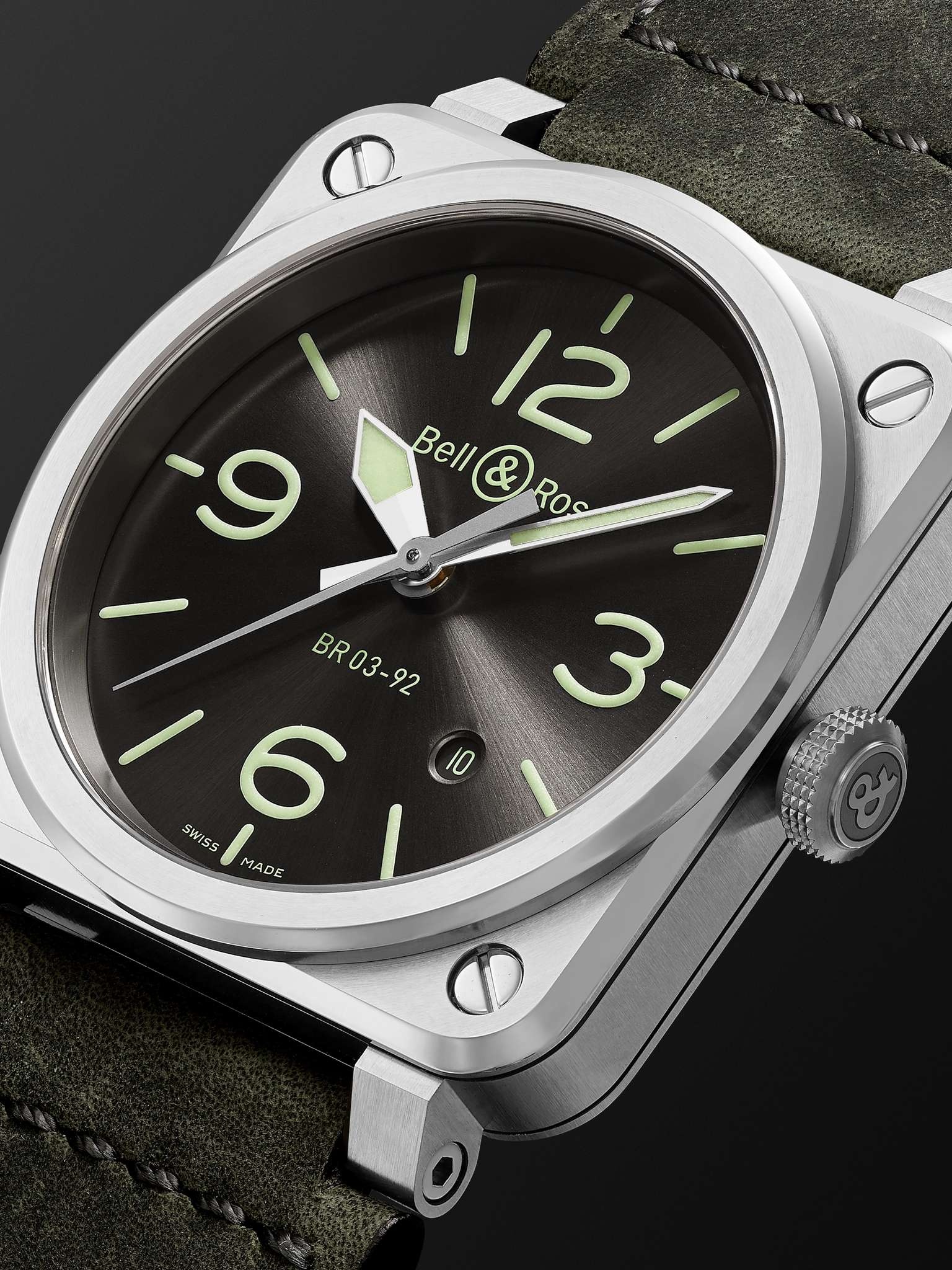 BR 03-92 Grey Lum Automatic 42mm Stainless Steel and Leather Watch, Ref. No. BR0392-GC3-ST/SCA - 3