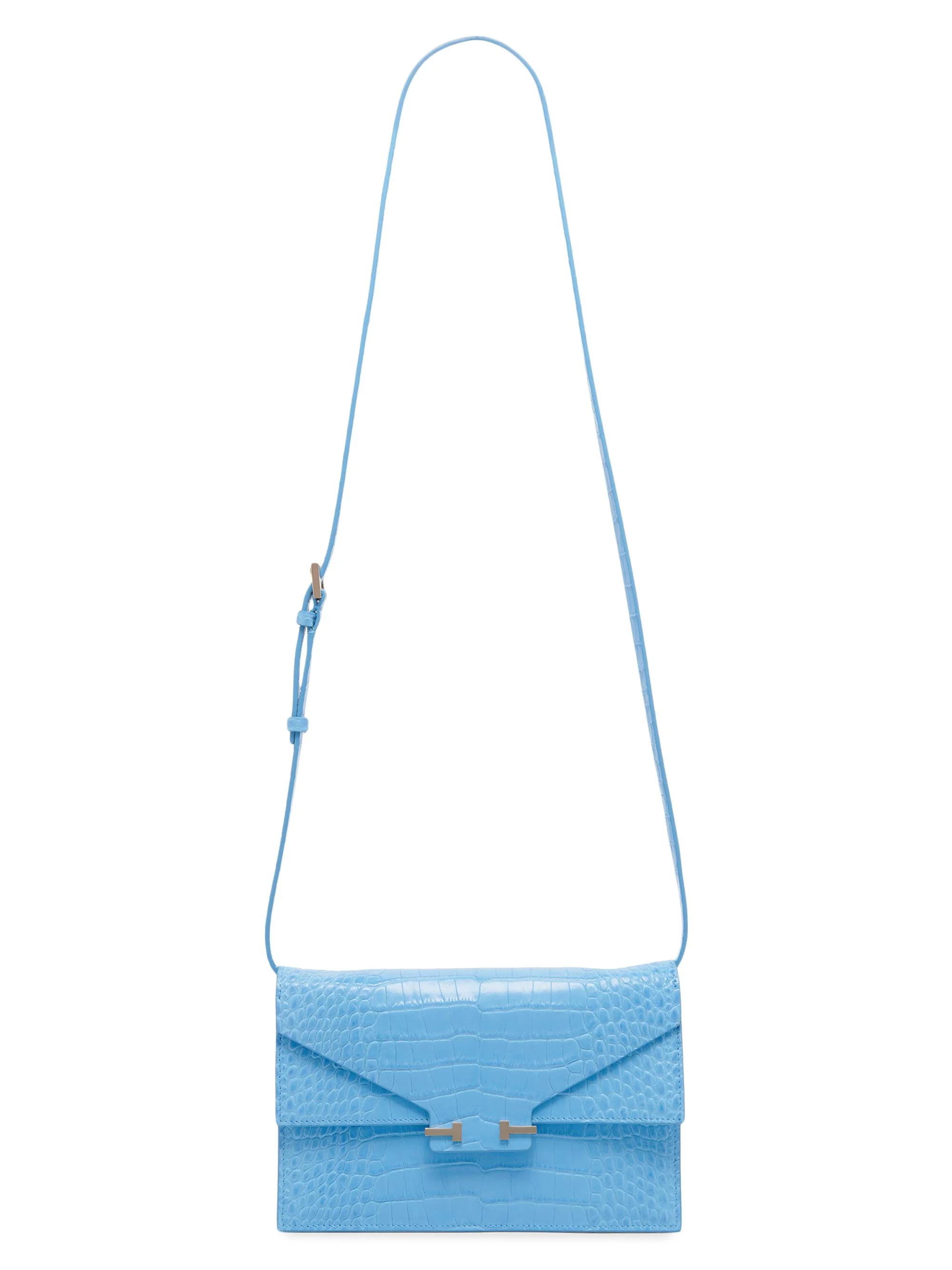 Women's Mini Croc-Embossed Leather Shoulder Bag - Lichen Blue - 1