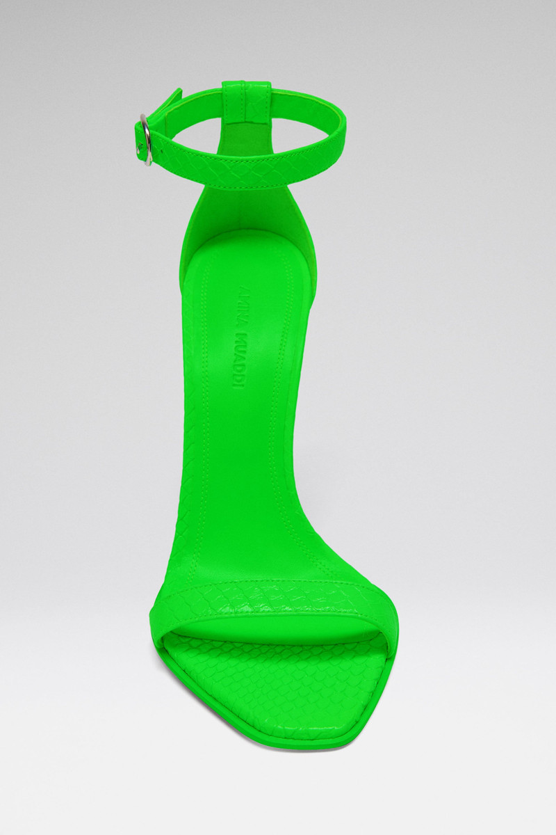 Amina Muaddi KIM SANDAL 105 FLUO GREEN SNAKE outlook