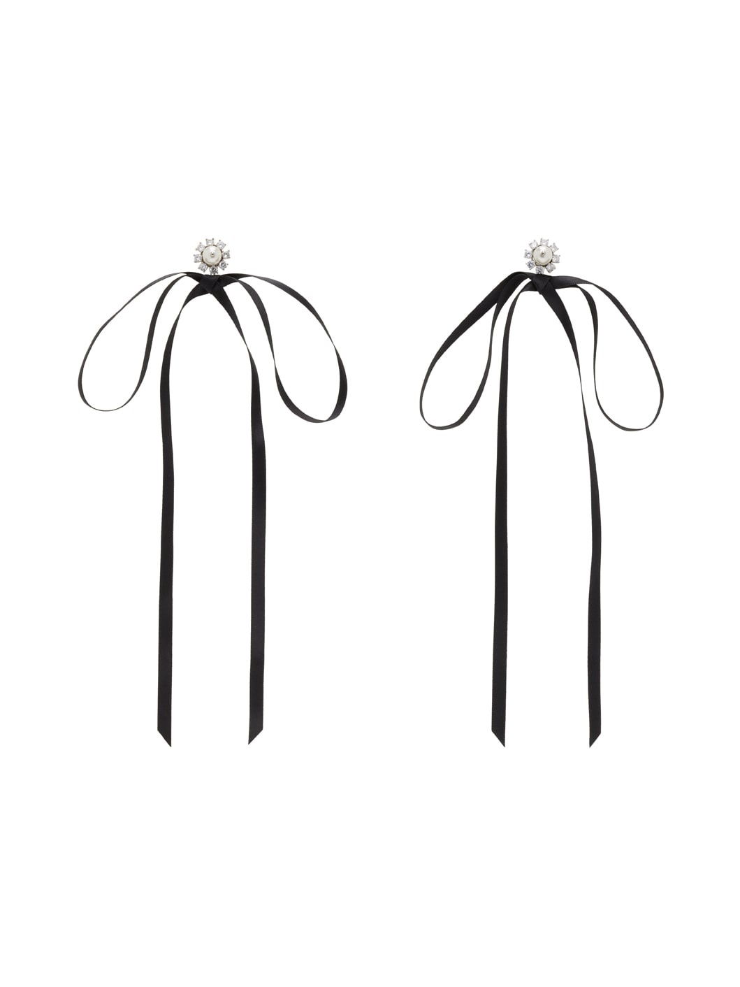 Black Double Ended Daisy Bow Earrings - 1