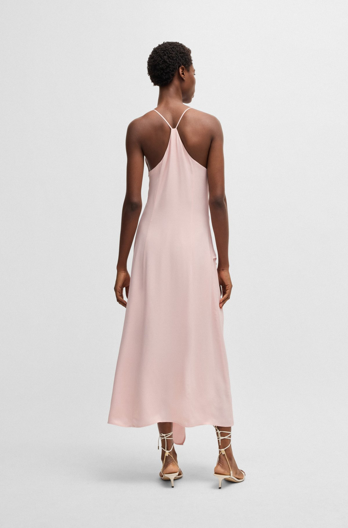 SATEEN DRESS WITH WATERFALL DETAIL - 4