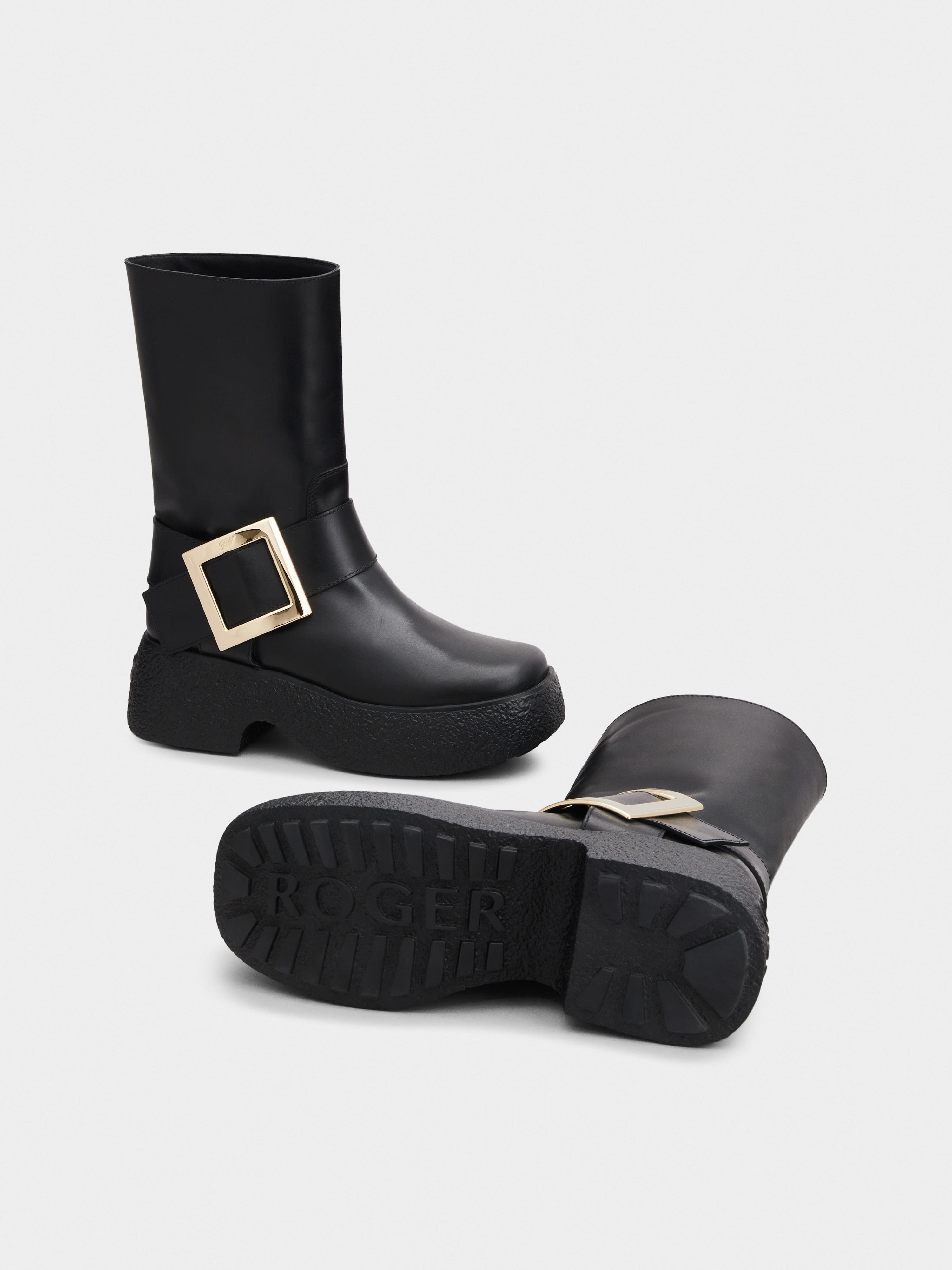 Viv' Rangers Platform Metal Buckle Biker Boots in Leather - 6