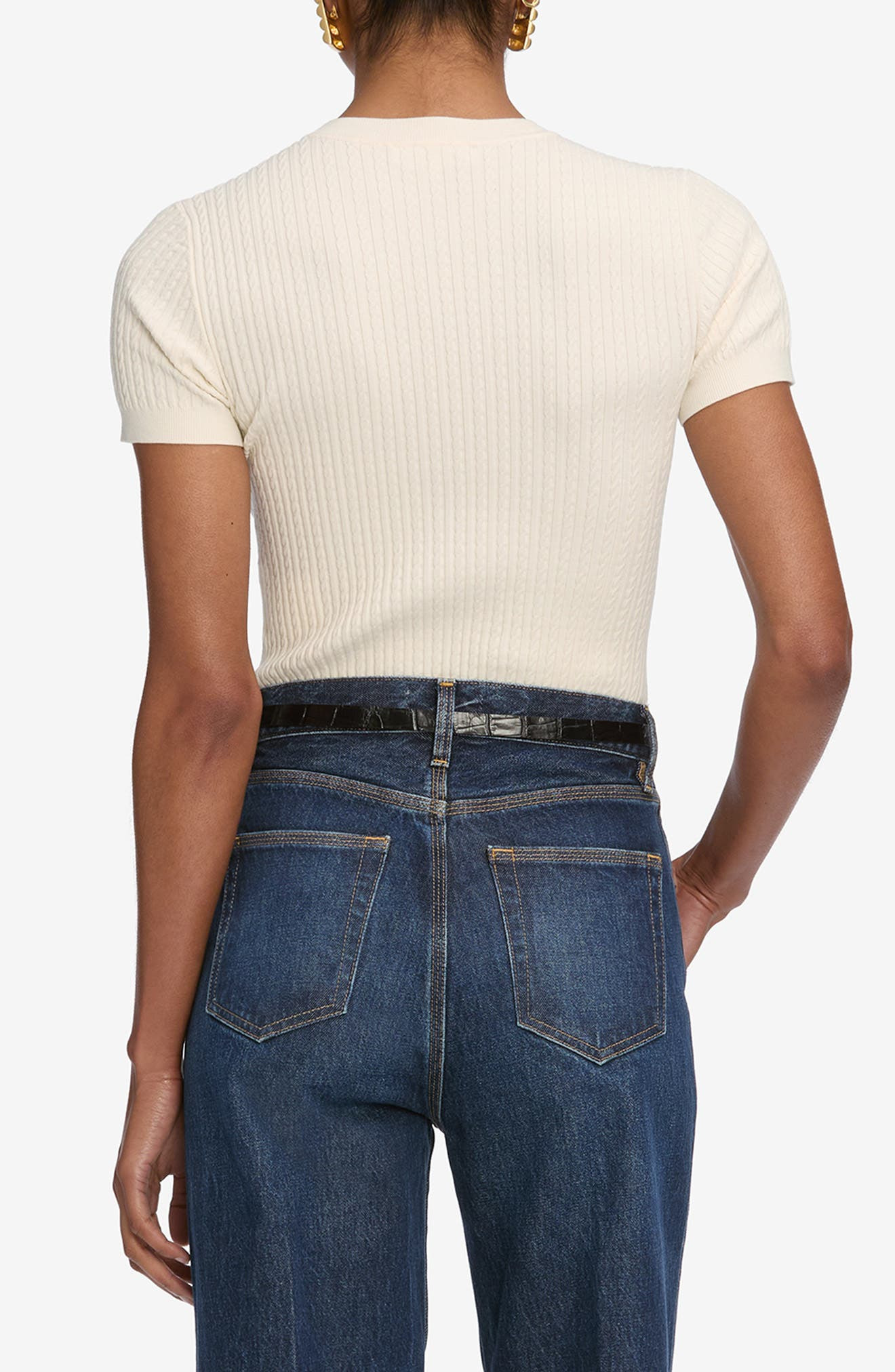 FRAME The Fine Cable Knit Top in Cream at Nordstrom - 2