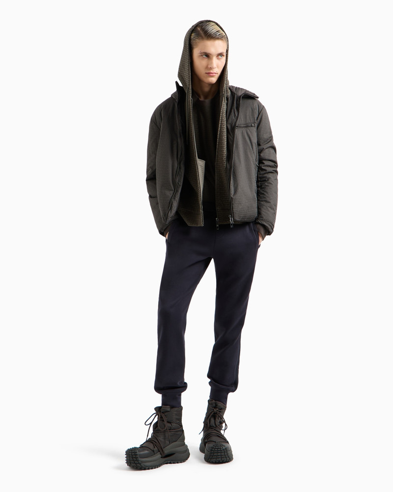 EMPORIO ARMANI Lightweight nylon, hooded zip-up blouson with all-over jacquard lettering outlook