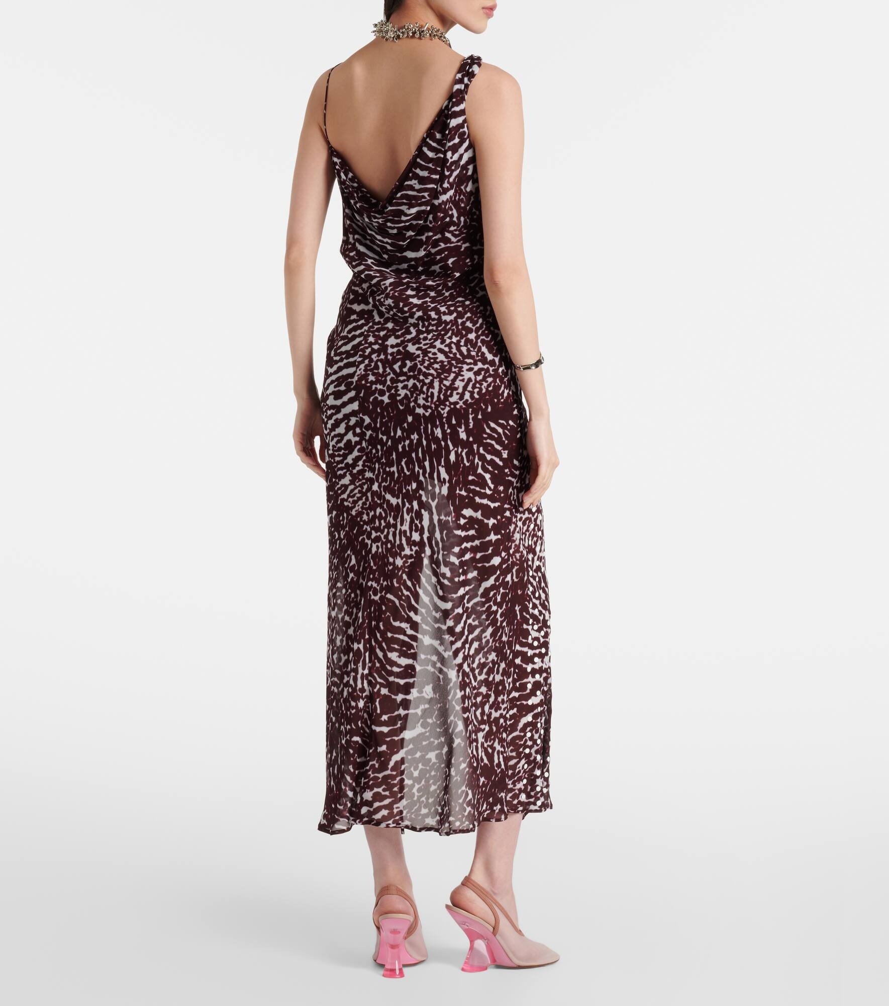 Printed draped one-shoulder midi dress - 3